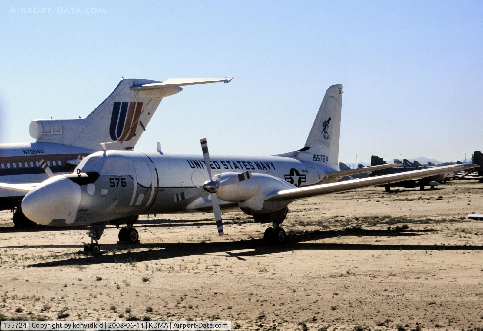 155724, 1967 Grumman TC-4C Academe (G-159) C/N 180, At Davis Monthan from an air-conditioned bus, circa 1996.