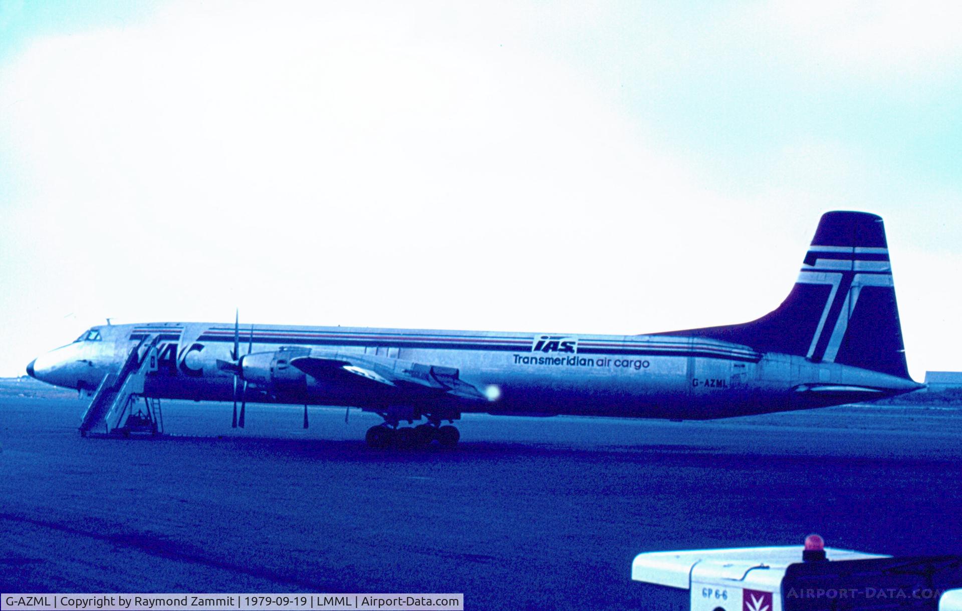 G-AZML, 1962 Canadair CL-44D4-2 C/N 38, Canadair CL44 G-AZML Transmeridian Air Cargo