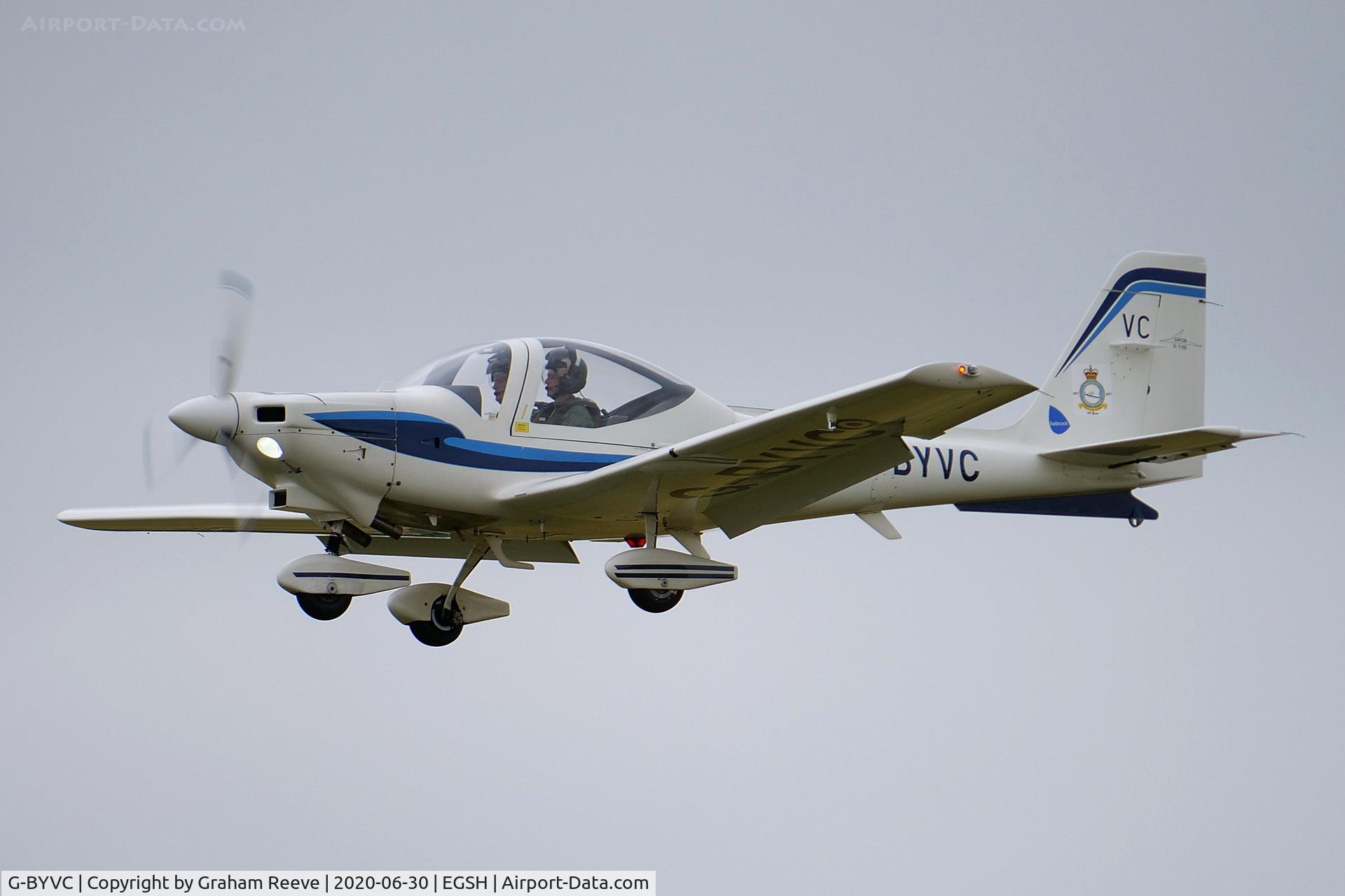 G-BYVC, 2000 Grob G-115E Tutor T1 C/N 82113/E, Landing at Norwich.