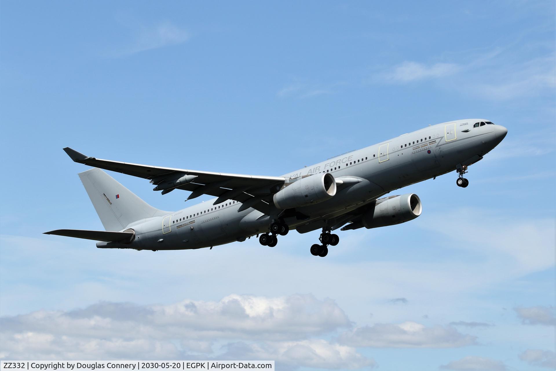 ZZ332, 2011 Airbus KC3 Voyager (A330-243MRTT) C/N 1275, Departing runway 30 at Prestwick C/S Ascot2300