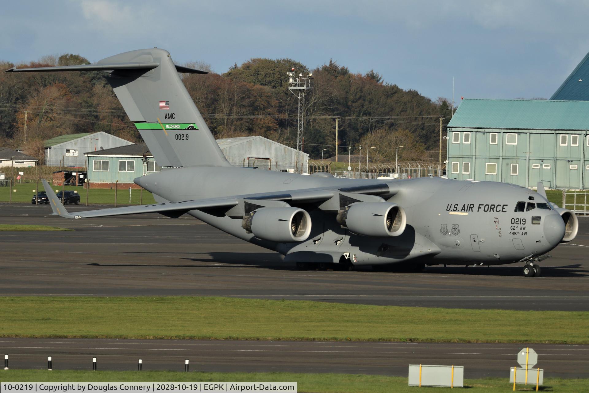 10-0219, Boeing C-17A Globemaster III C/N P-219, Parked up on apron C at Prestwick C/S RCH230