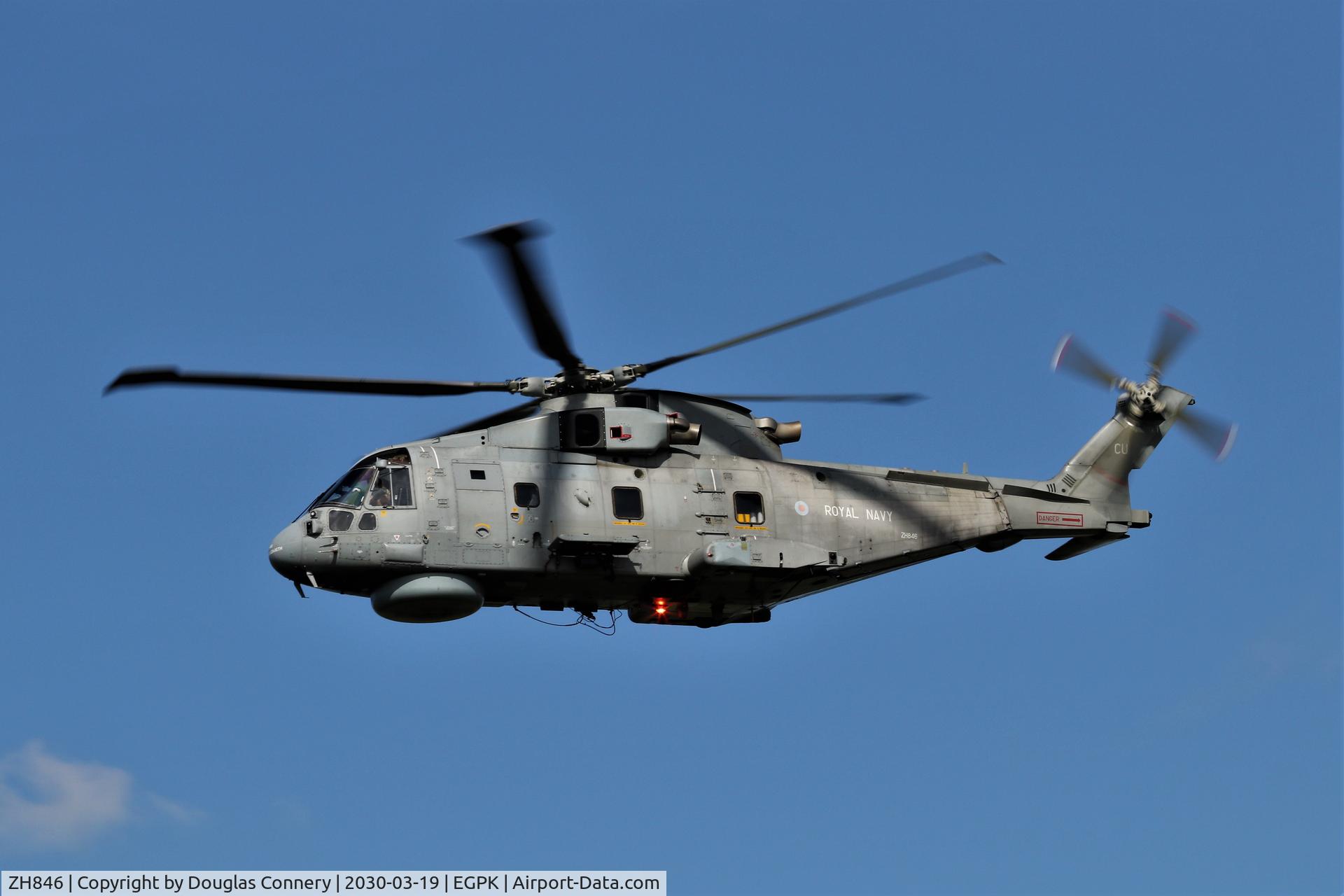 ZH846, AgustaWestland EH-101 Merlin HM1 (Mk111) C/N 50109/RN26, Out on another training sortie C/S Dolphin1 at Prestwick