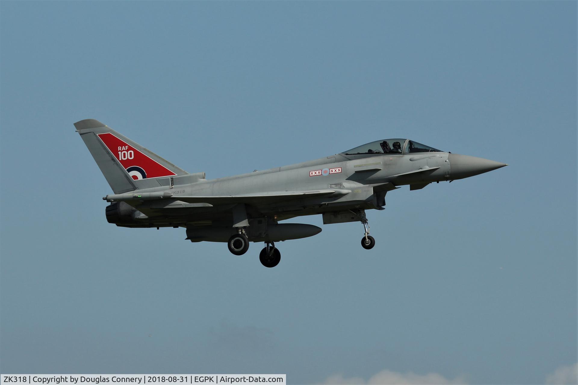 ZK318, Eurofighter Typhoon FGR.4 C/N BS079, Display jet for the 2018 season landing at Prestwick airport for the TSIA