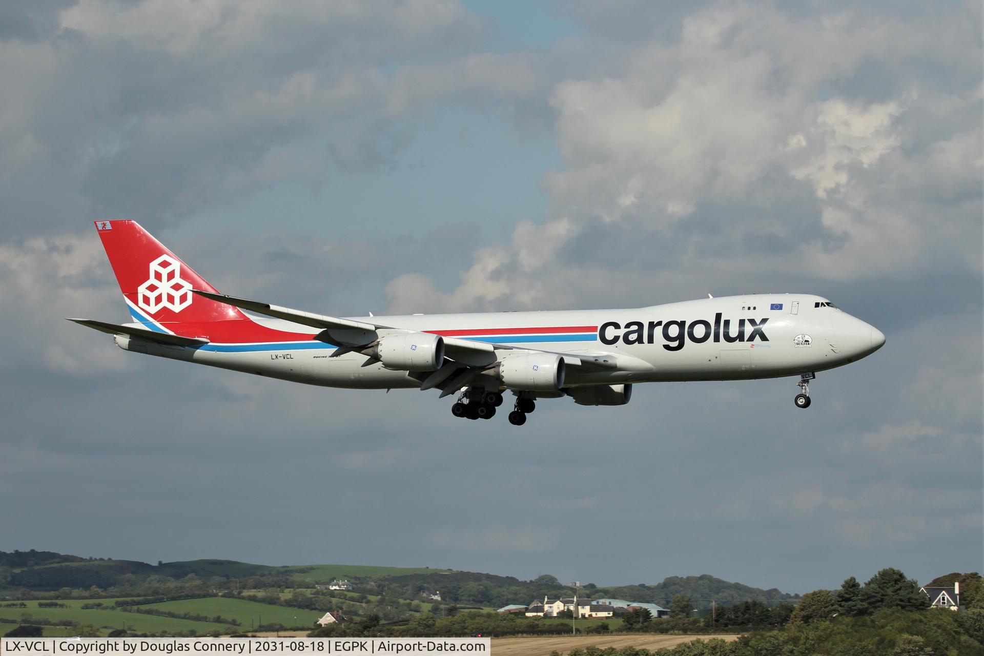 LX-VCL, 2015 Boeing 747-8R7F C/N 35823, On finals for runway 12 at Prestwick
