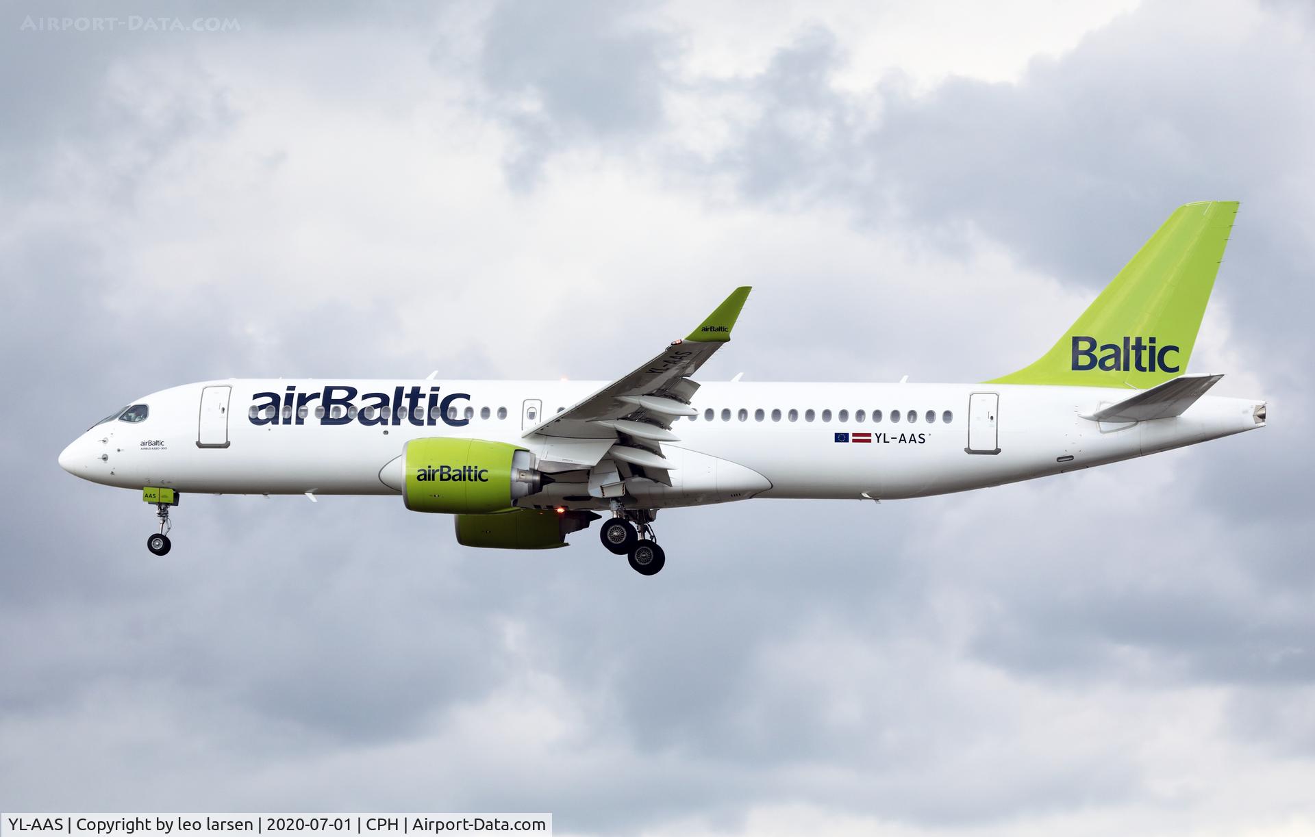 YL-AAS, 2019 Airbus A220-300 C/N 55054, Copenhagen 1.7.2020