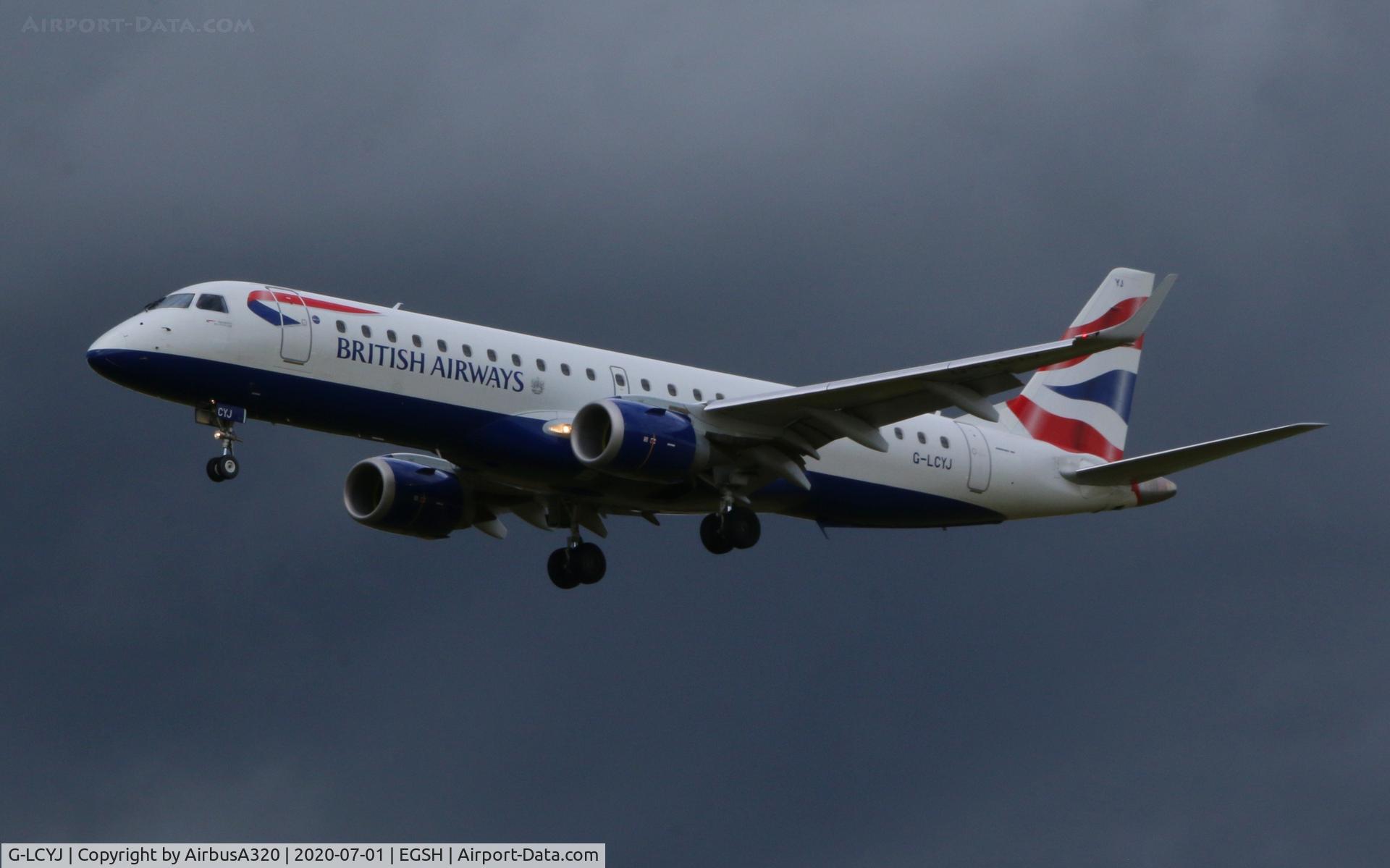 G-LCYJ, 2010 Embraer 190SR (ERJ-190-100SR) C/N 19000339, Arriving at Norwich