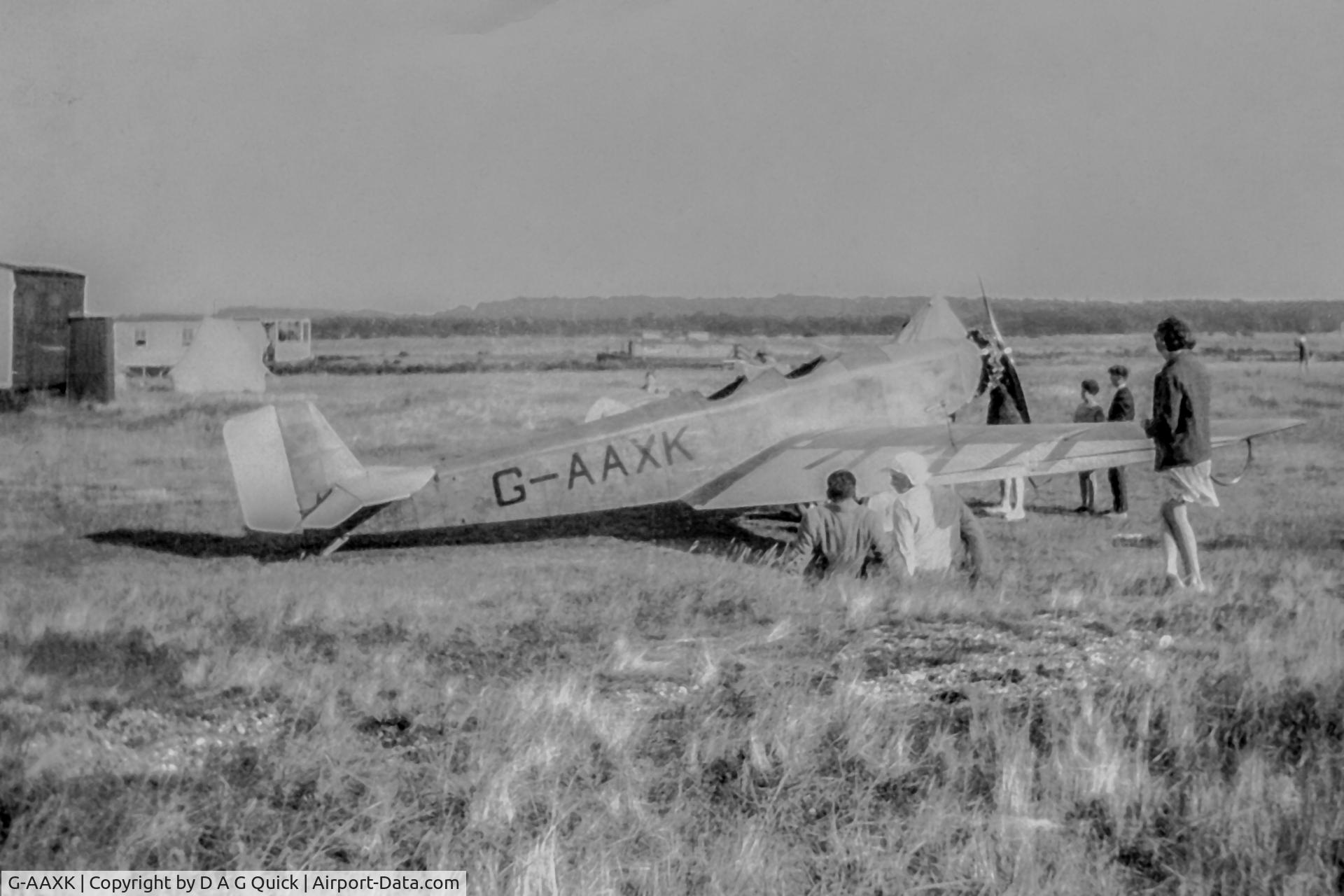 G-AAXK, 1936 Klemm L25-1A C/N 182, Photo taken of G-AAXK by my grandfather when it landed in the field in which they were camping on holiday in the 1930s. From family photo collection.