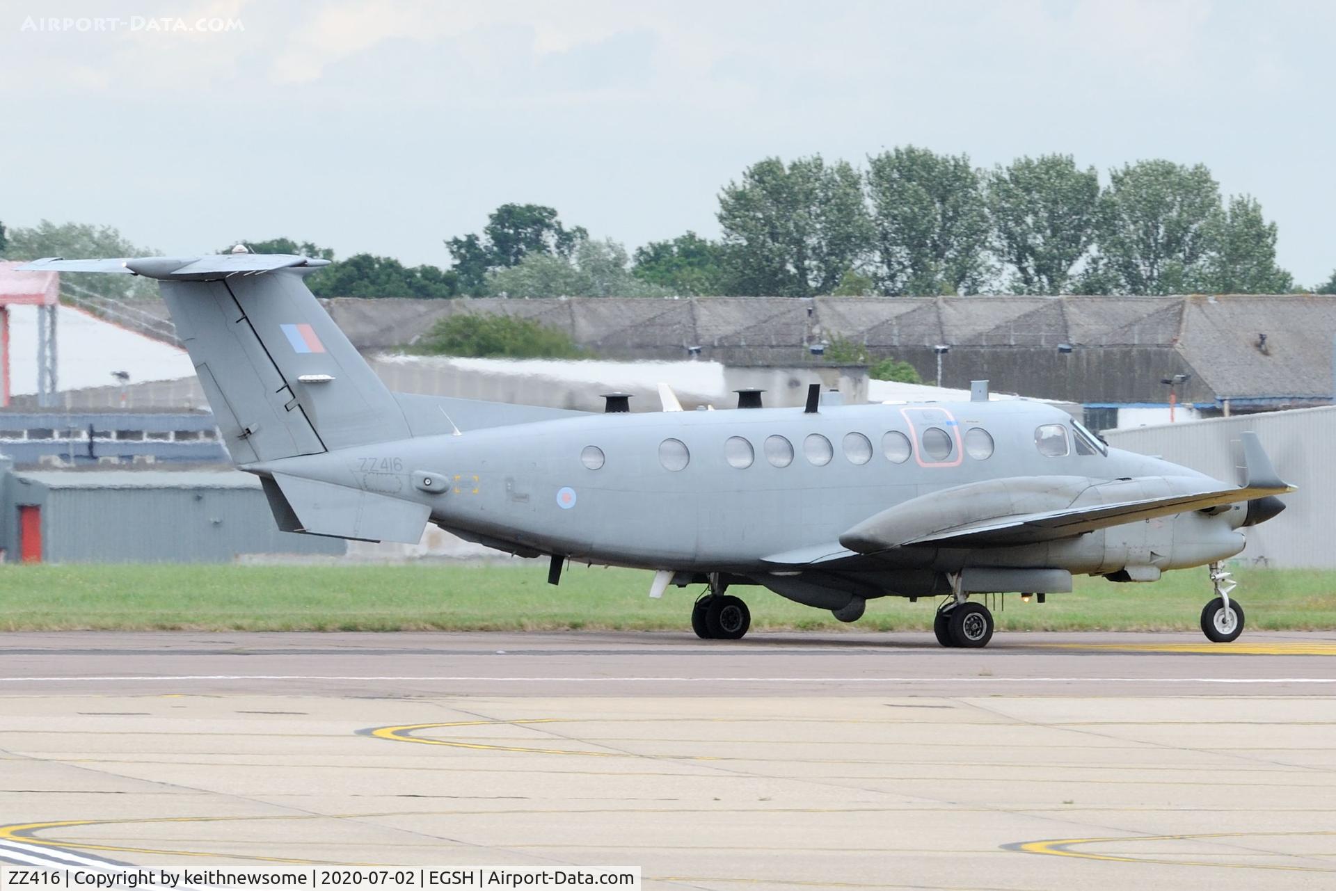 ZZ416, 2007 Beechcraft Shadow R.Mk1 (350CER) Super King Air C/N FM-14, Leaving Norwich for Aberdeen.