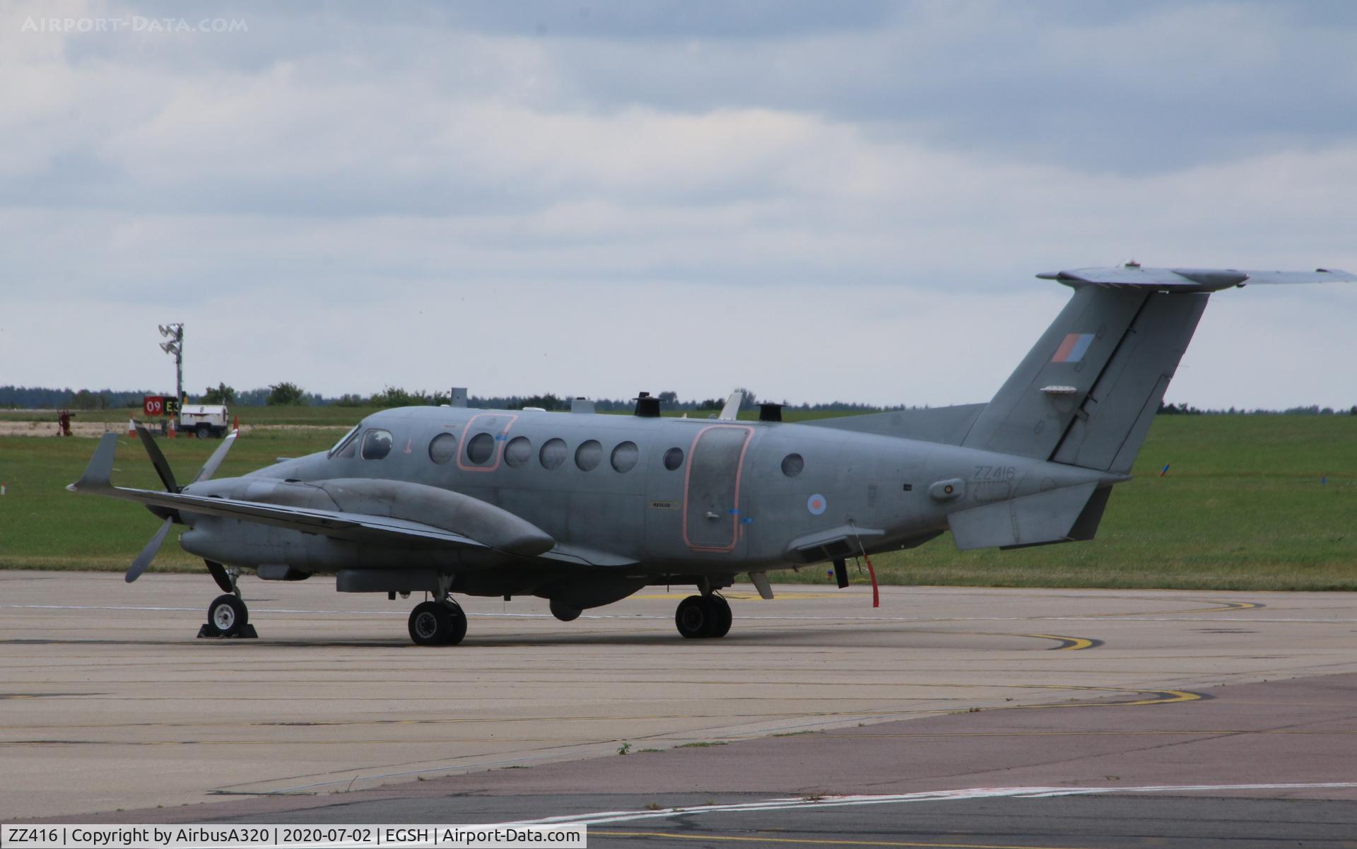 ZZ416, 2007 Beechcraft Shadow R.Mk1 (350CER) Super King Air C/N FM-14, Parked on the Saxon ramp Norwich