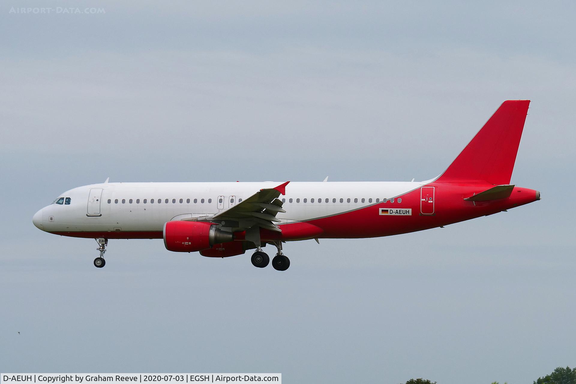 D-AEUH, 2010 Airbus A320-214 C/N 4329, Landing at Norwich.