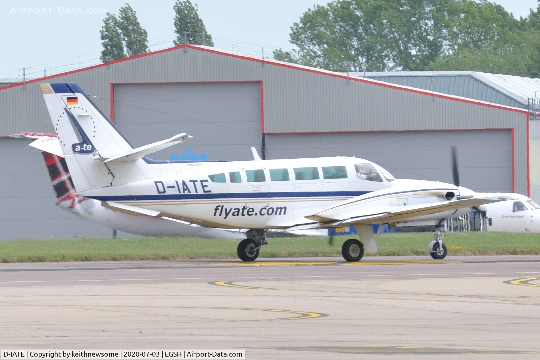 D-IATE, 1987 Reims F406 Caravan II C/N F406-0007, Leaving Norwich for Hannover.