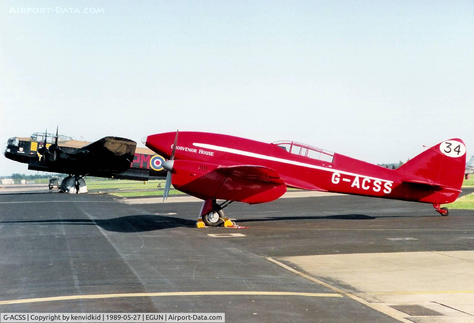 G-ACSS, 1934 De Havilland DH-88 Comet C/N 1996, At the 1989 Mildenhall Air Fete.
