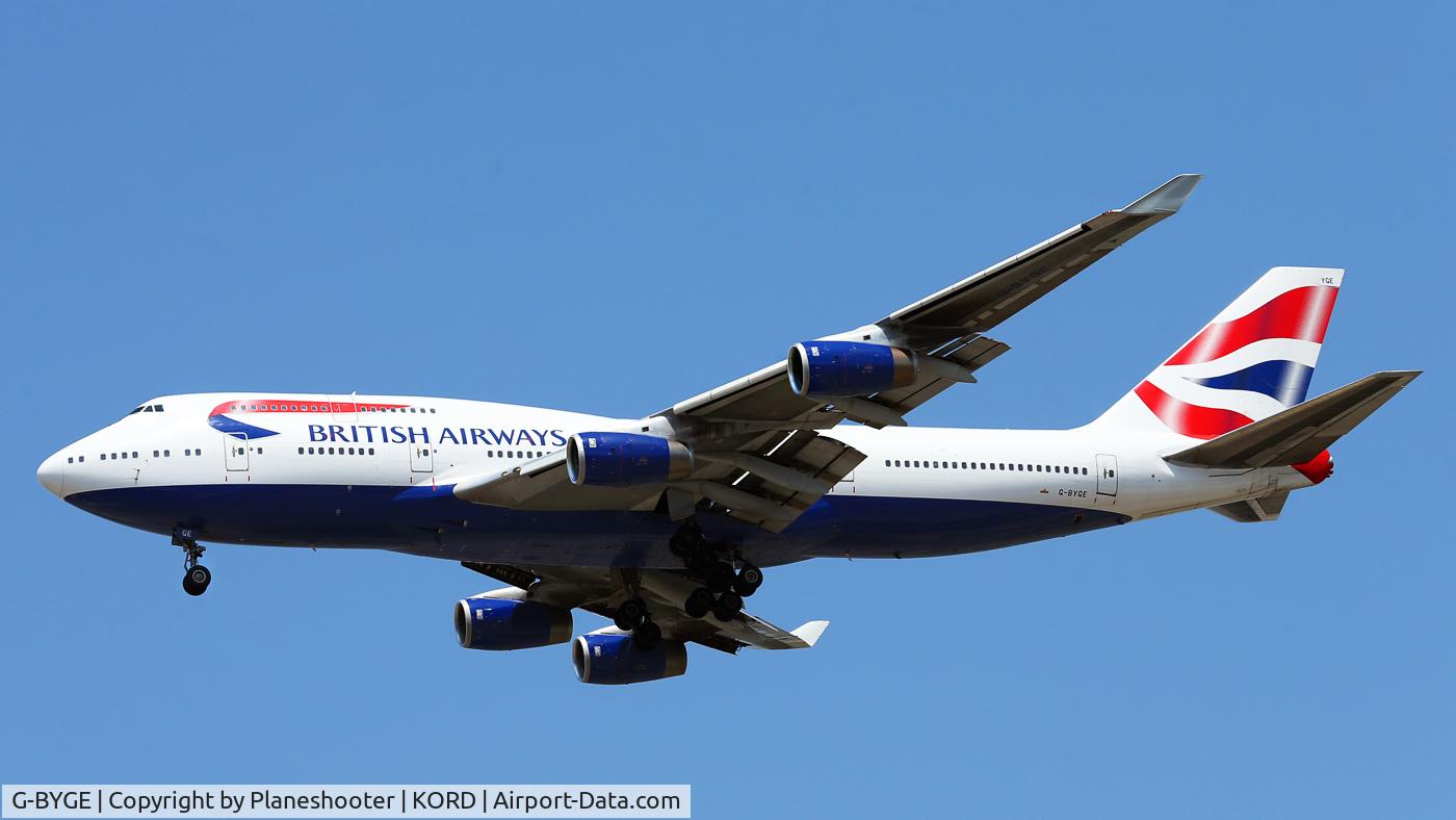 G-BYGE, 1999 Boeing 747-436 C/N 28858, BA 747 on approach to O'hare