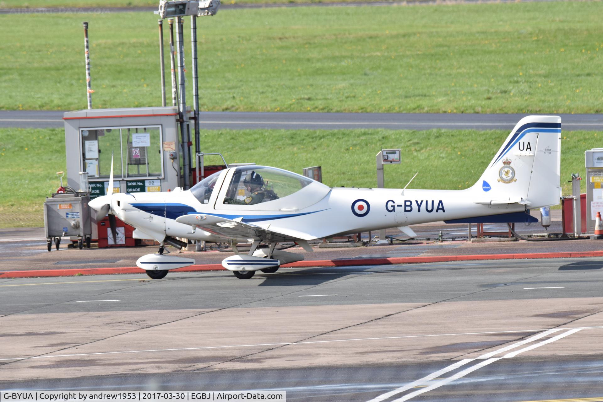 G-BYUA, 1999 Grob G-115E Tutor T1 C/N 82086/E, G-BYUA at the pumps at Gloucestershire Airport.