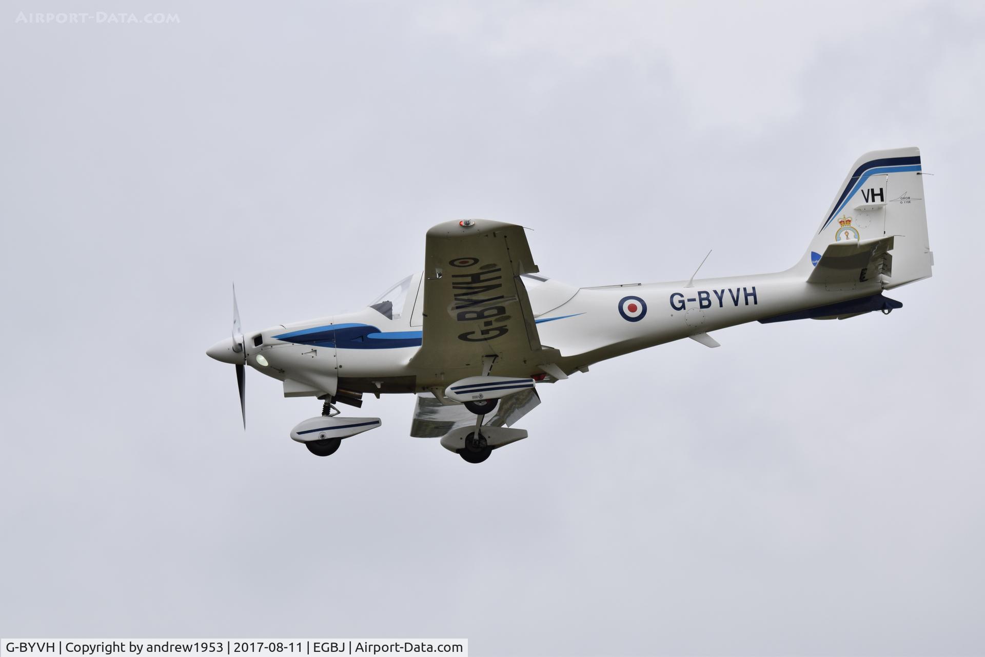 G-BYVH, 2000 Grob G-115E Tutor T1 C/N 82118/E, G-BYVH landing at Gloucestershire Airport.