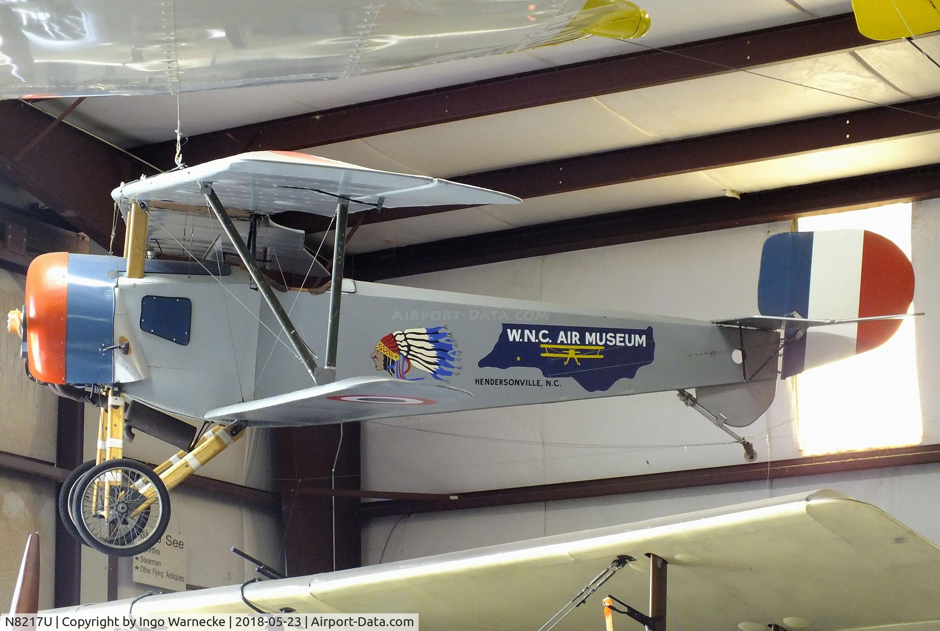 N8217U, 1990 Nieuport Replica C/N DWE001, D W Elliot Nieuport 11 C1 Bébé 7/8-scale replica at the Western North Carolina Air Museum, Hendersonville NC