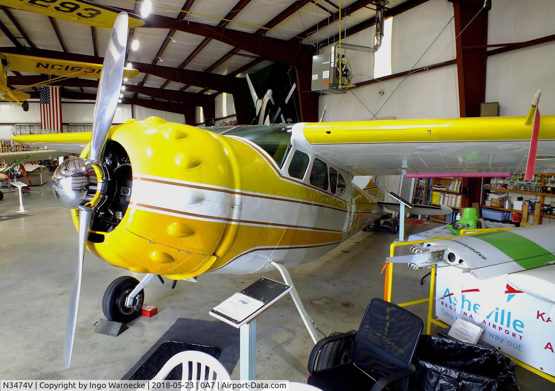 N3474V, 1948 Cessna 190 C/N 7174, Cessna 190 at the Western North Carolina Air Museum, Hendersonville NC