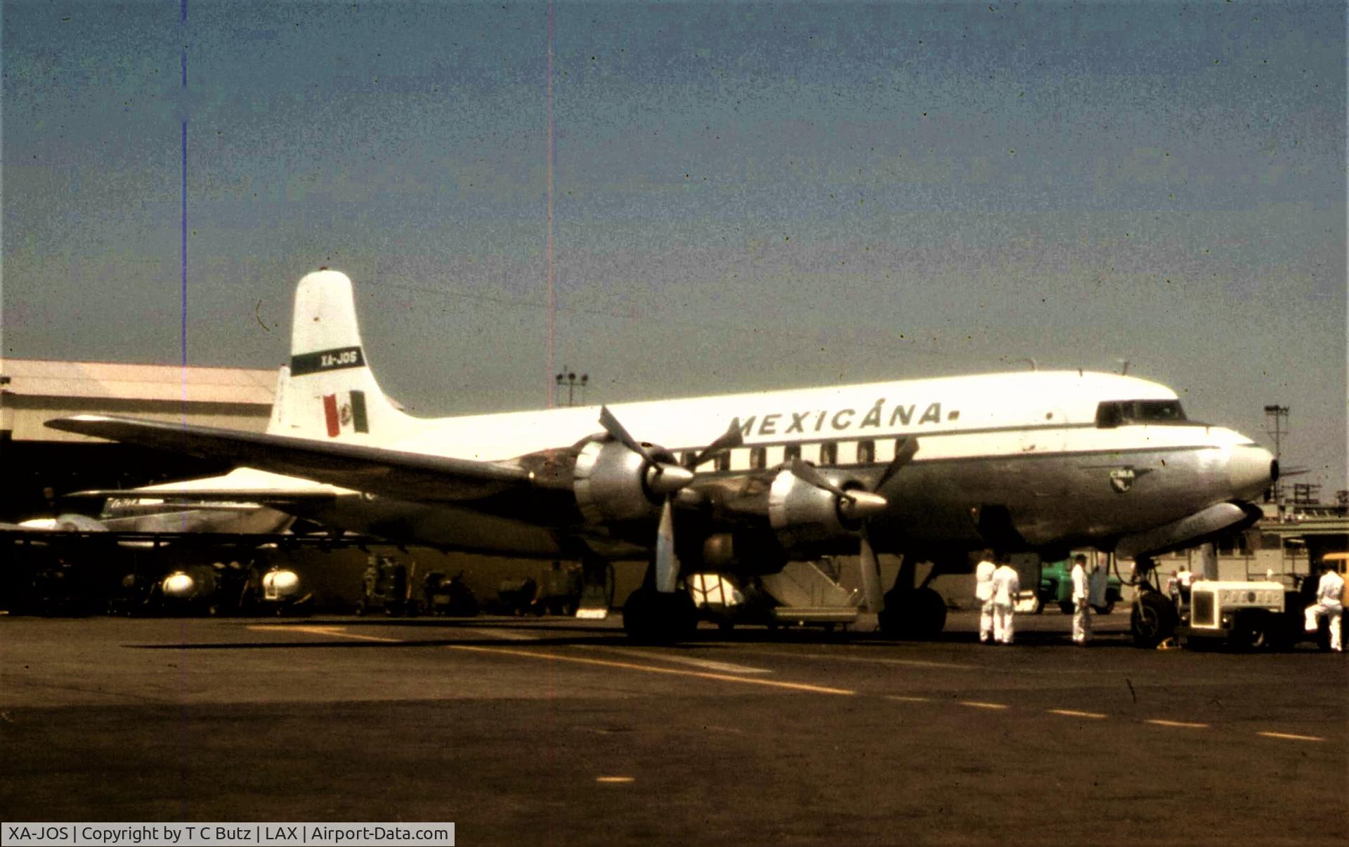 XA-JOS, Douglas DC-6 C/N 43212, While working for PanAm we also serviced CMA/Mexican at LAX. They were always interesting to deal with.
This is shot from Taxiway while driving PanAm jeep.