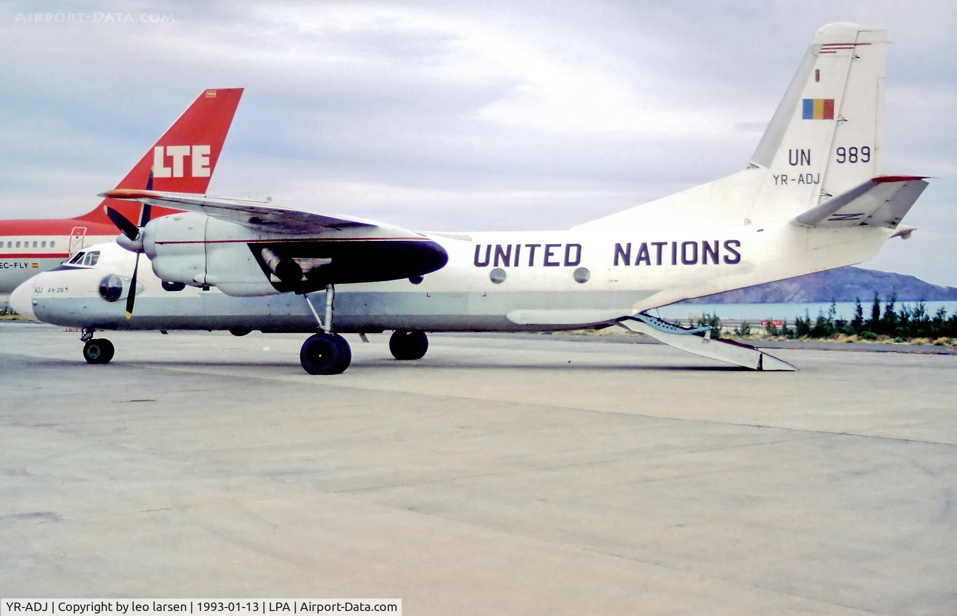 YR-ADJ, 1984 Antonov An-26 C/N 13307, Las Palmas 13.1.1993 olso with UN 989