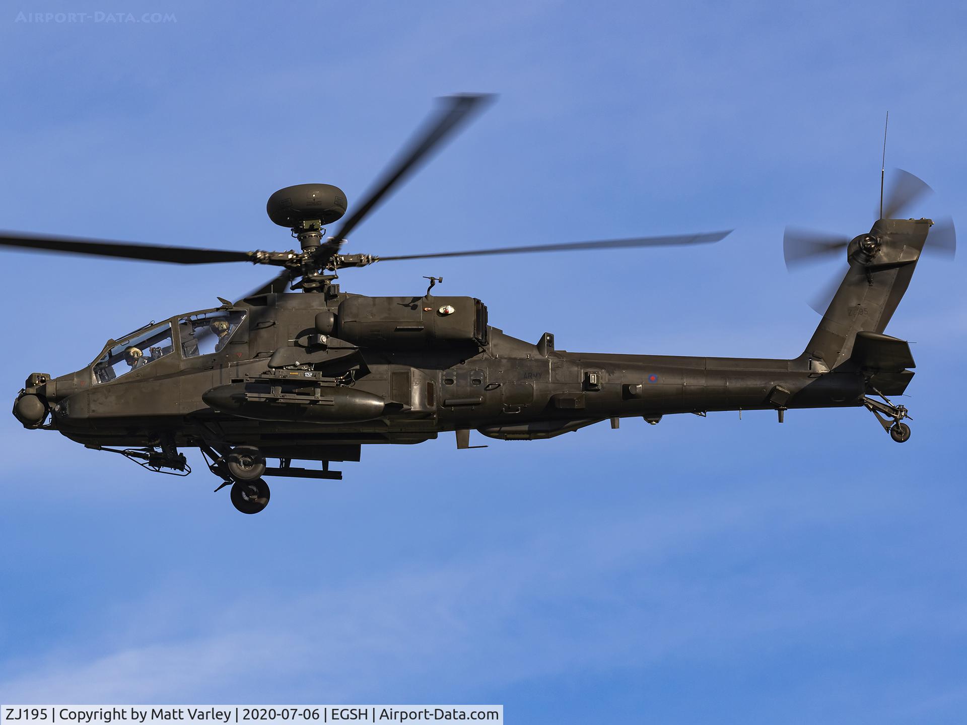 ZJ195, Westland WAH-64 Apache C/N DU030/WAH30, Arriving at a bright sunny Norwich Airport.....