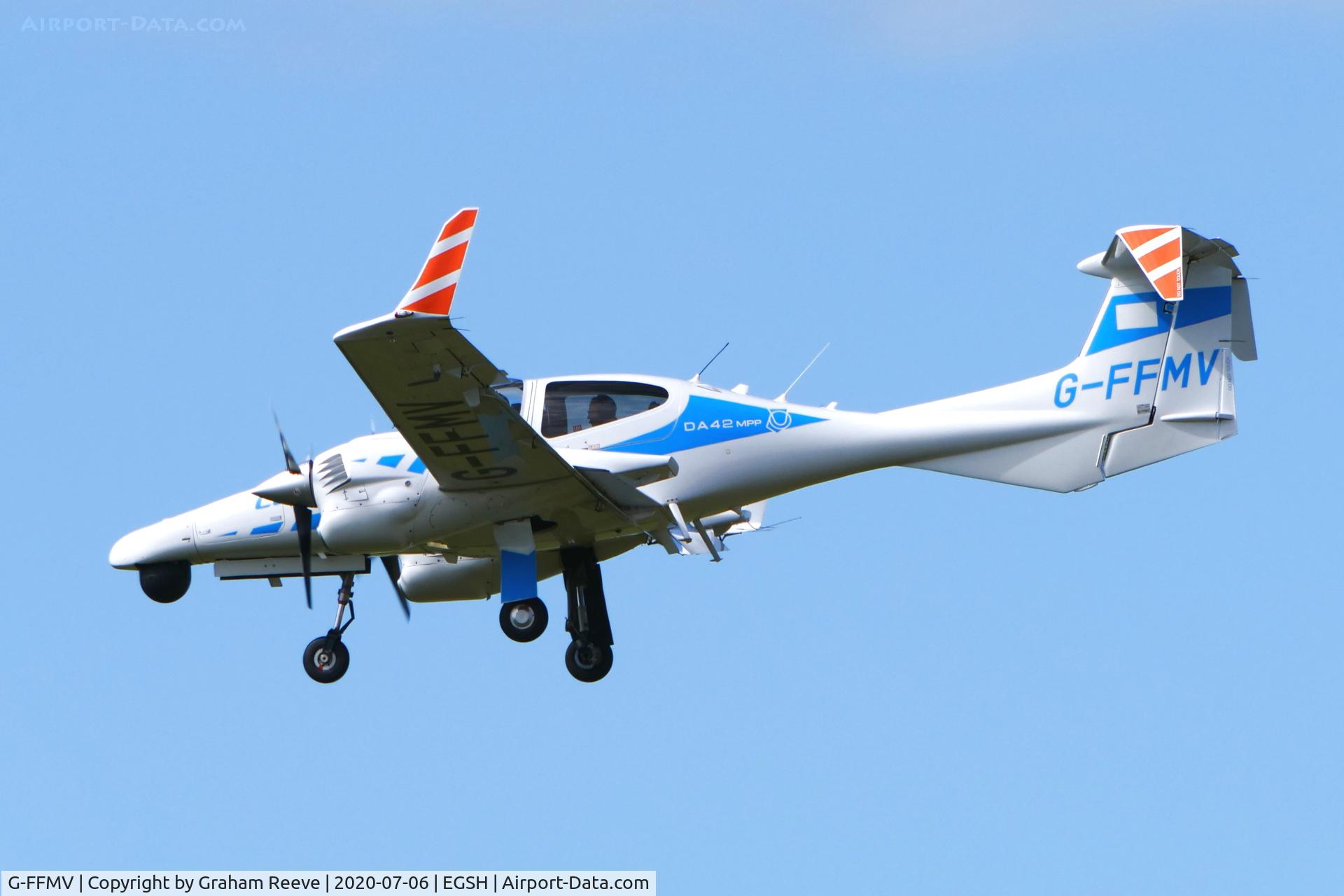 G-FFMV, 2013 Diamond DA-42NG Twin Star C/N 42.MN029, Landing at Norwich.