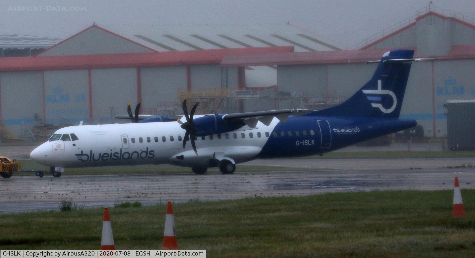 G-ISLK, 2000 ATR 72-212A C/N 634, Emerging in wet conditions the new livery for Blue Island