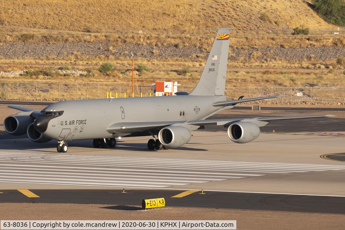 63-8036, 1963 Boeing KC-135R Stratotanker C/N 18653, Copper 8 turning onto 25R PHX