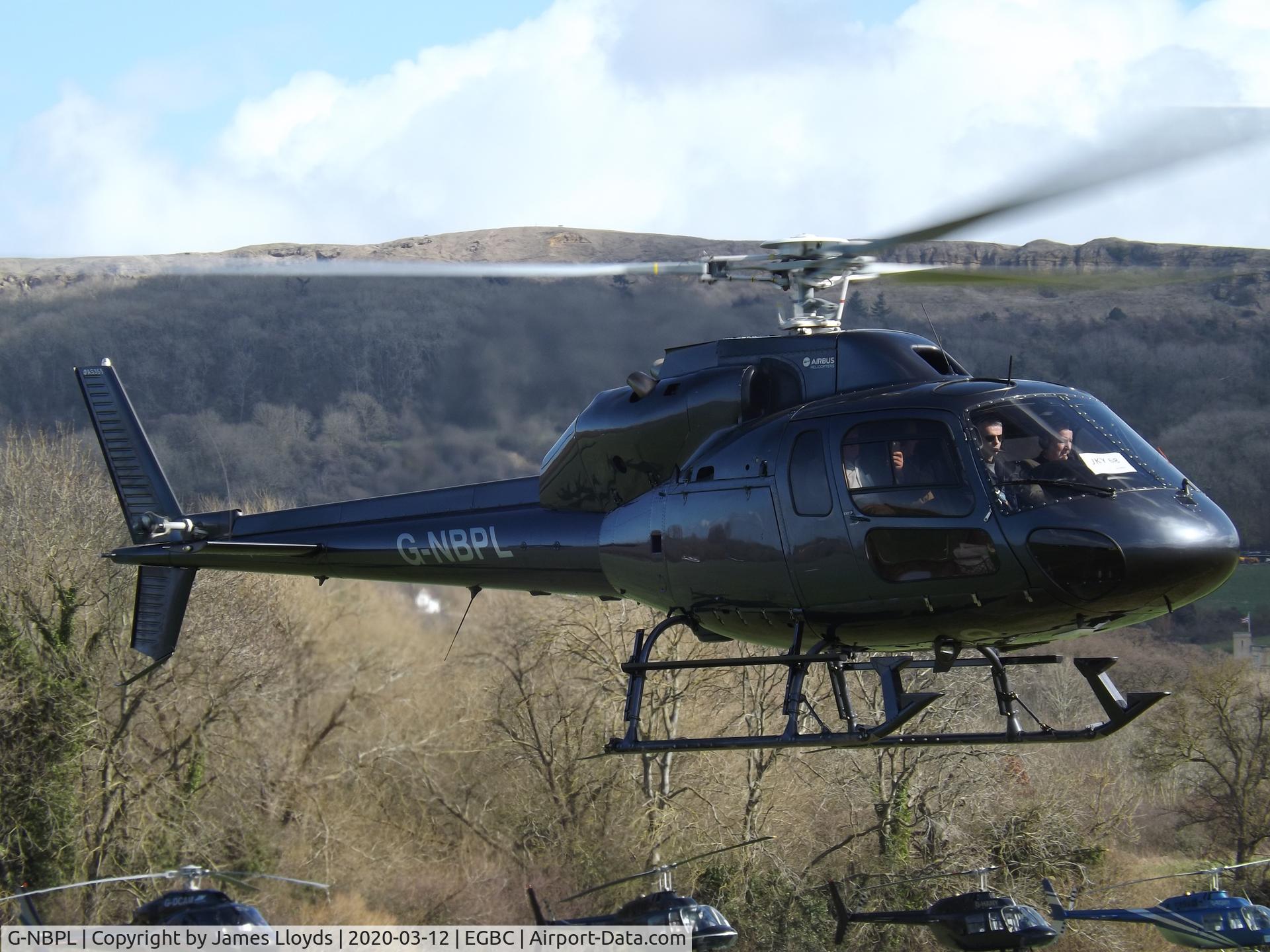G-NBPL, 1991 Aérospatiale AS-355F-2 Ecureuil 2 C/N 5483, Arriving at Cheltenham Helipad for the 2020 Gold Cup