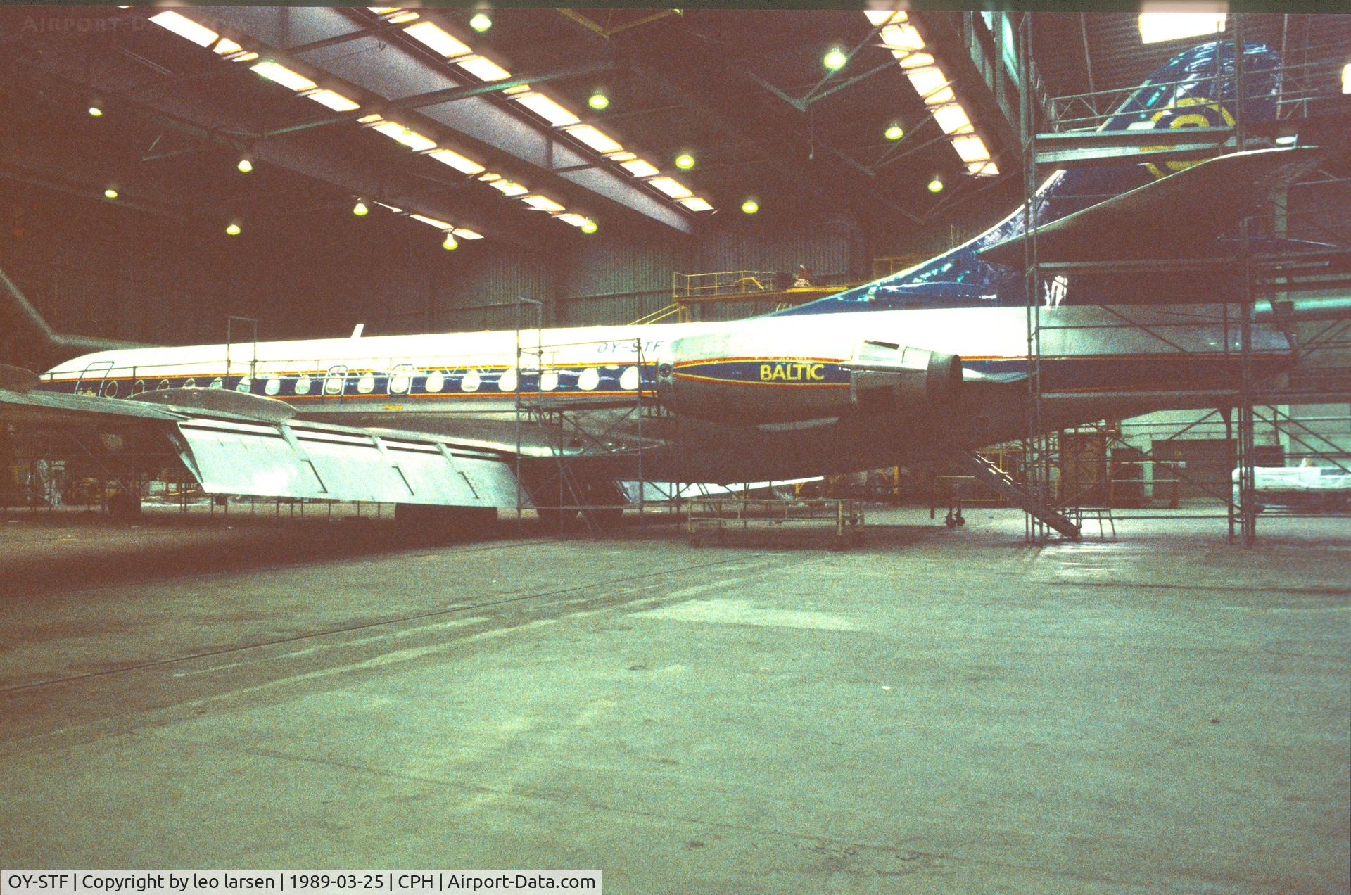 OY-STF, 1969 Sud Aviation SE-210 Caravelle 10B3 Super B C/N 257, Copenhagen 25.3.1989 in HG 253 Before lease
to Baltic Sweden.