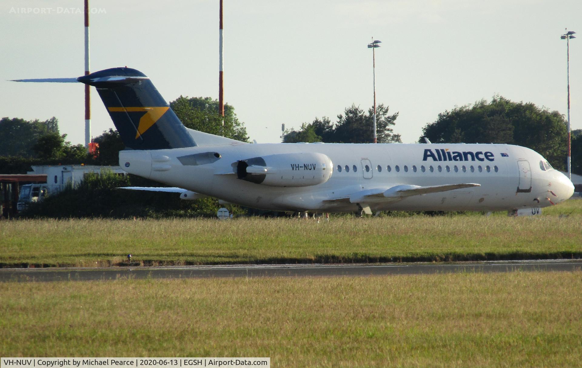 VH-NUV, 1995 Fokker 70 (F-28-0070) C/N 11554, Stored on TWY Alpha awaiting delivery.