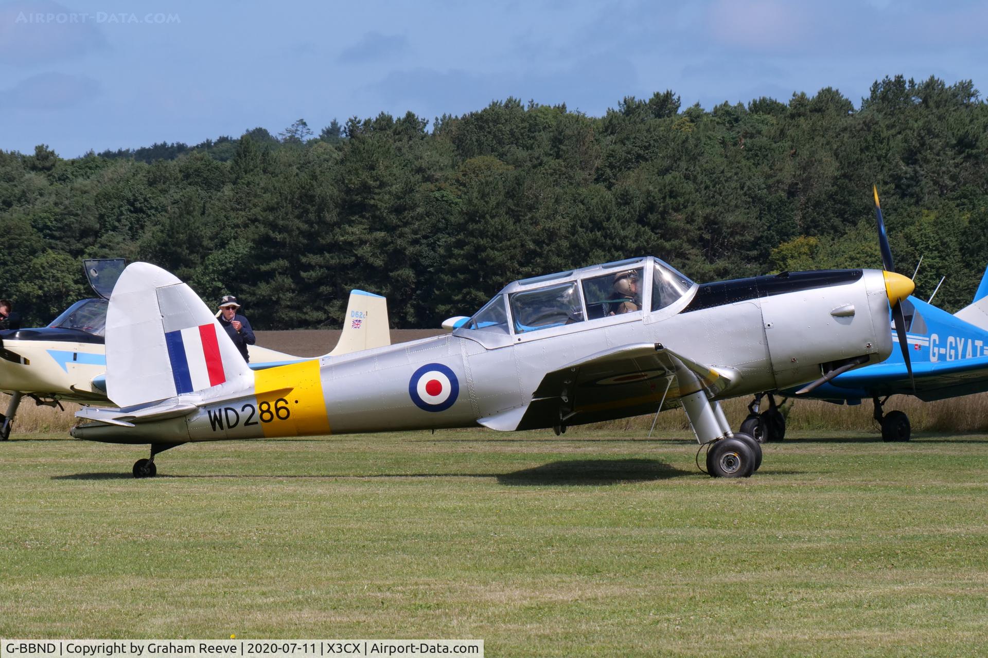 G-BBND, 1950 De Havilland DHC-1 Chipmunk T.10 C/N C1/0225, Just landed at Northrepps.