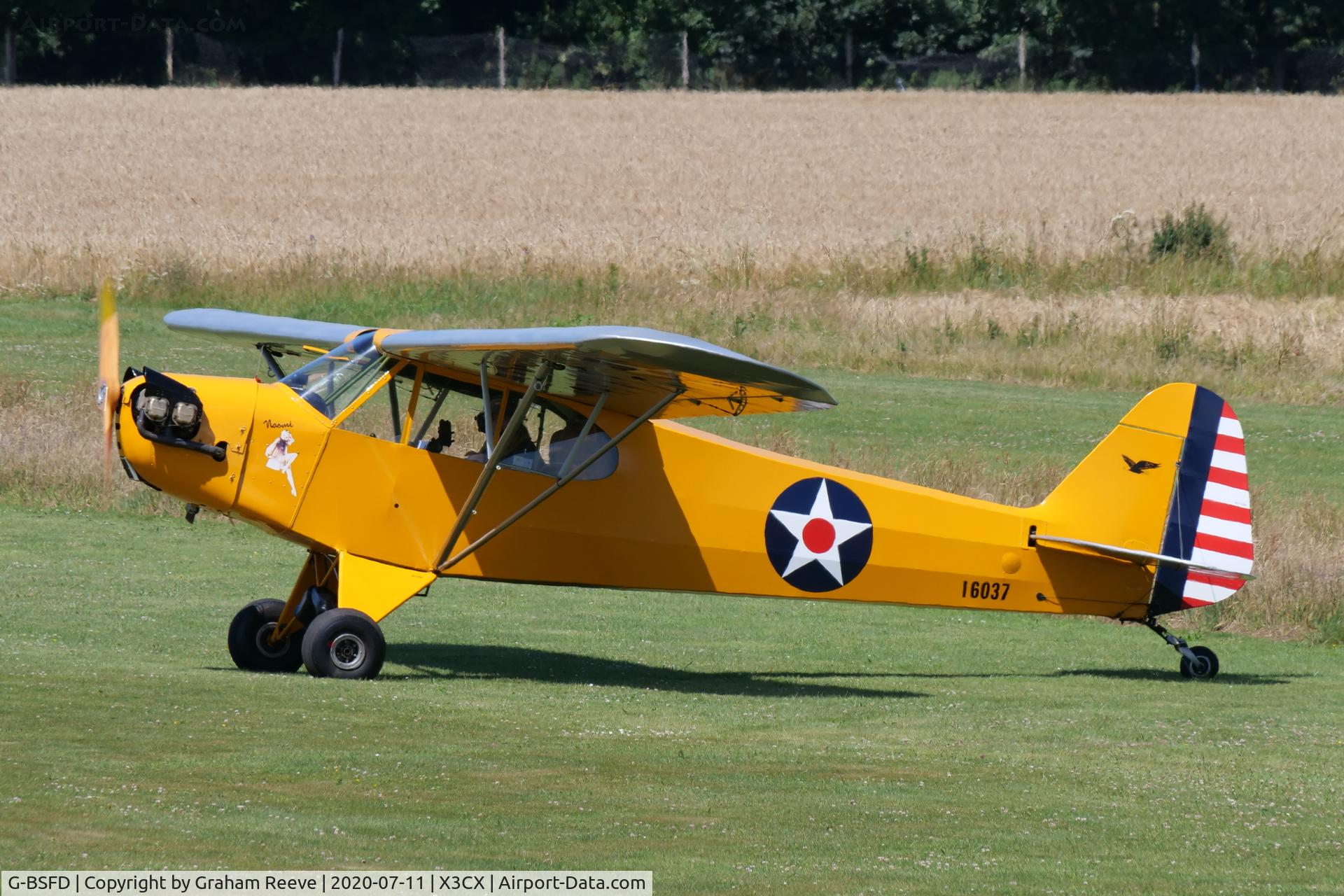G-BSFD, 1946 Piper J3C-65 Cub Cub C/N 16037, Just landed at Northrepps.
