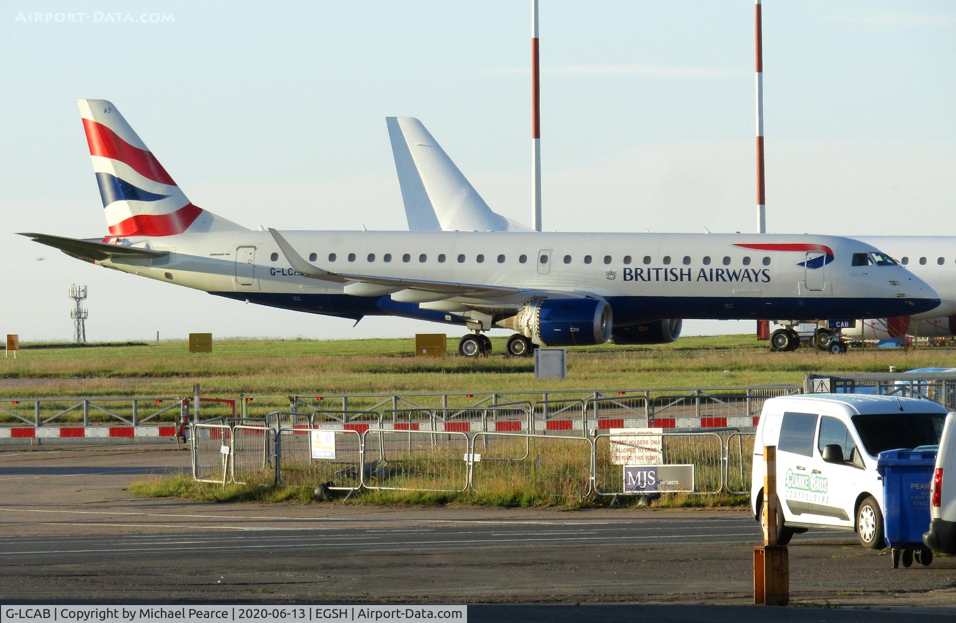 G-LCAB, 2011 Embraer 190SR (ERJ-190-100SR) C/N 19000465, Parked on the Eastern Apron after some work during storage, due to COVID-19.