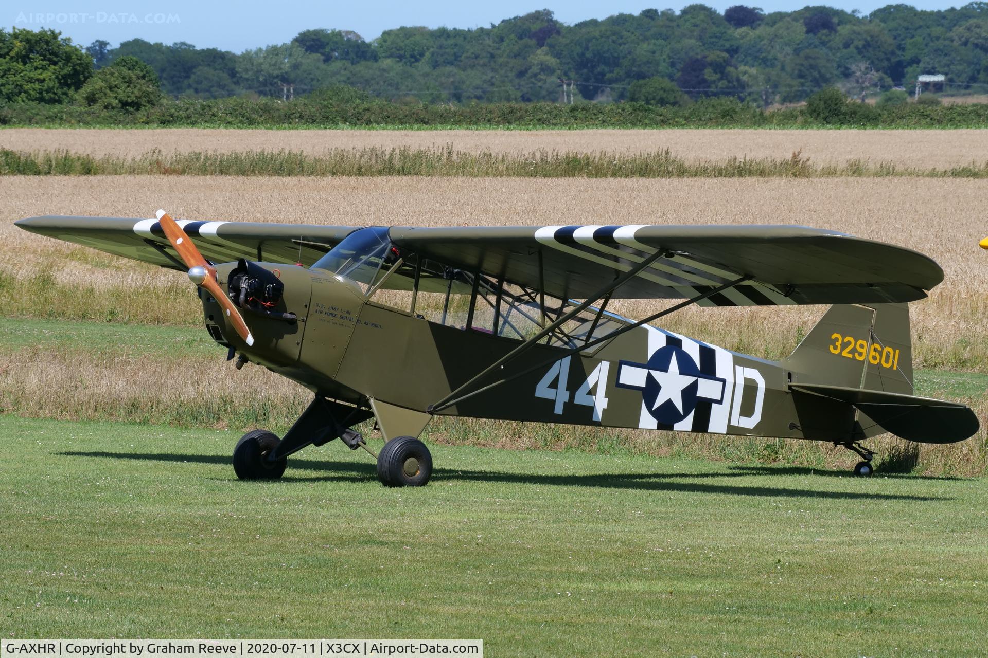 G-AXHR, 1943 Piper L-4H Grasshopper (J3C-65D) C/N 10892, Parked at Northrepps.
