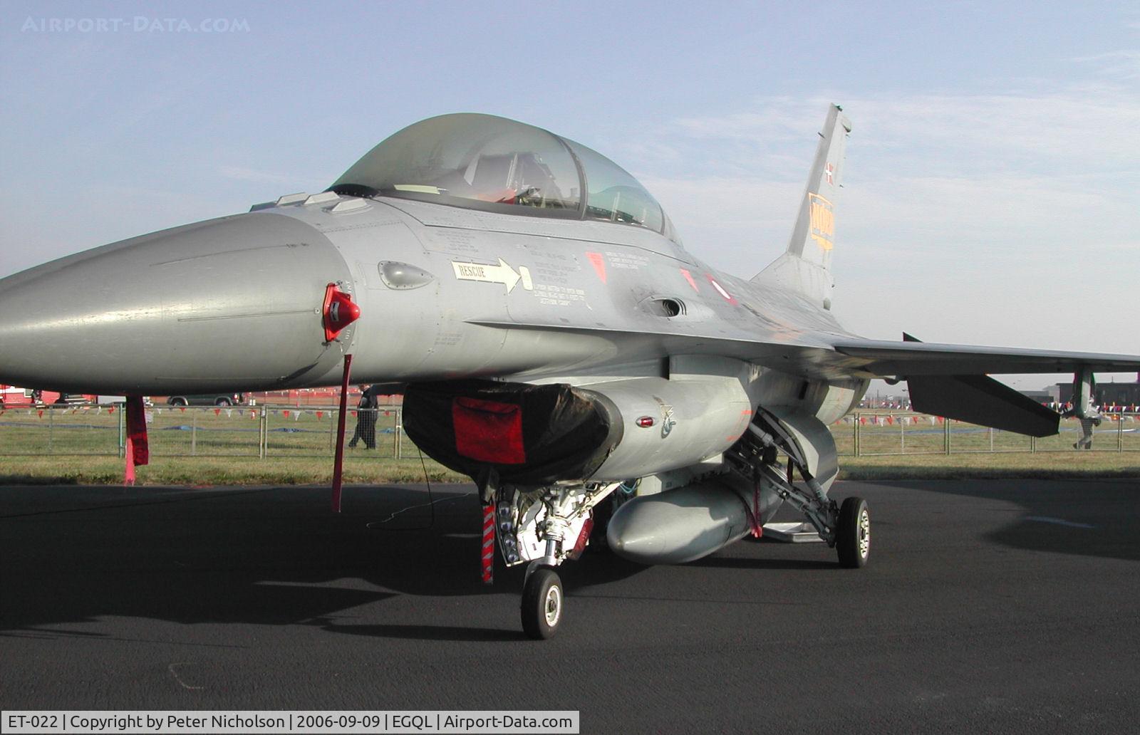 ET-022, 1987 General Dynamics F-16BM Fighting Falcon C/N 6G-16, F-16BM Fighting Falcon of Eskradille 727 Royal Danish Air Force on static display at the 2006 RAF Leuchars Airshow
