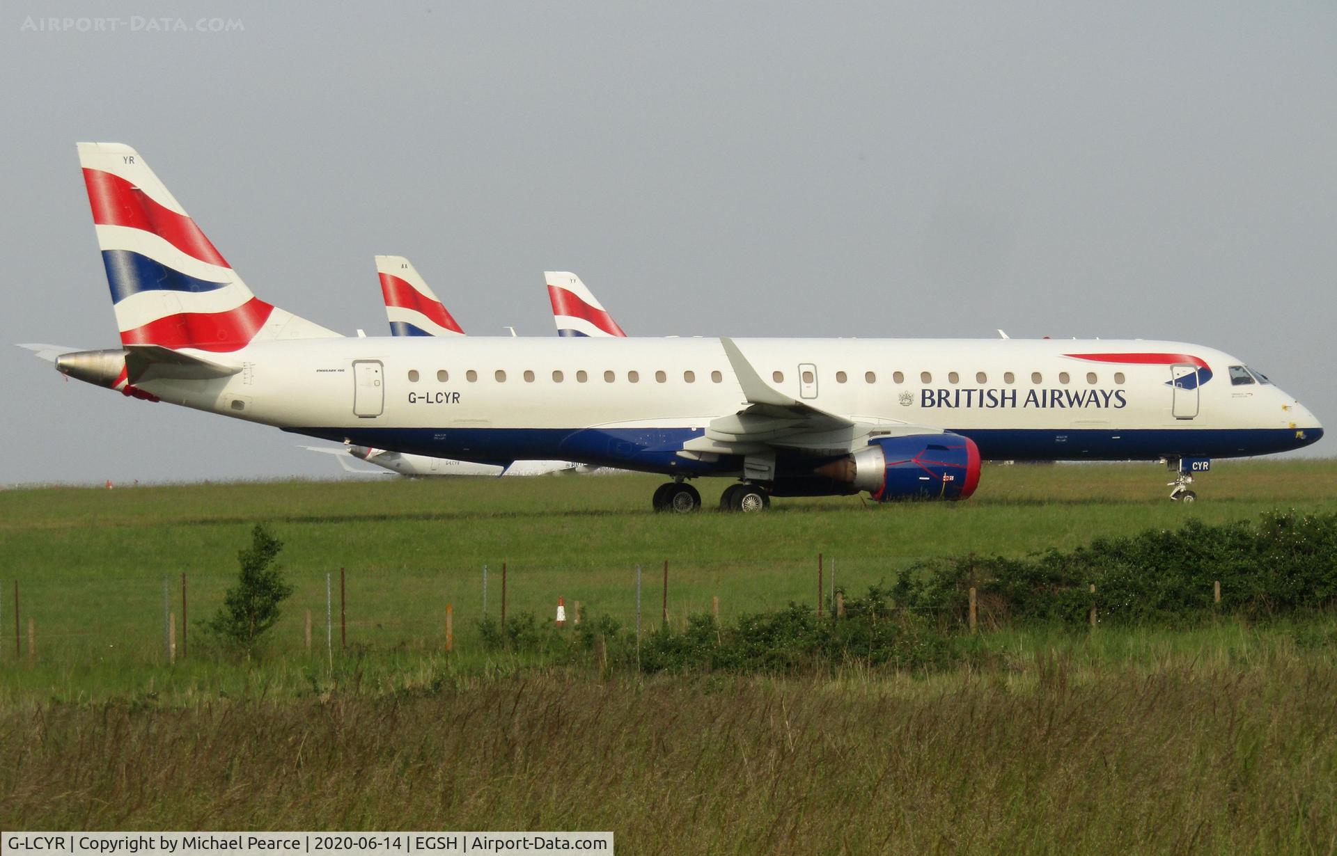 G-LCYR, 2012 Embraer 190SR (ERJ-190-100SR) C/N 19000563, Stored North Side due to COVID-19.