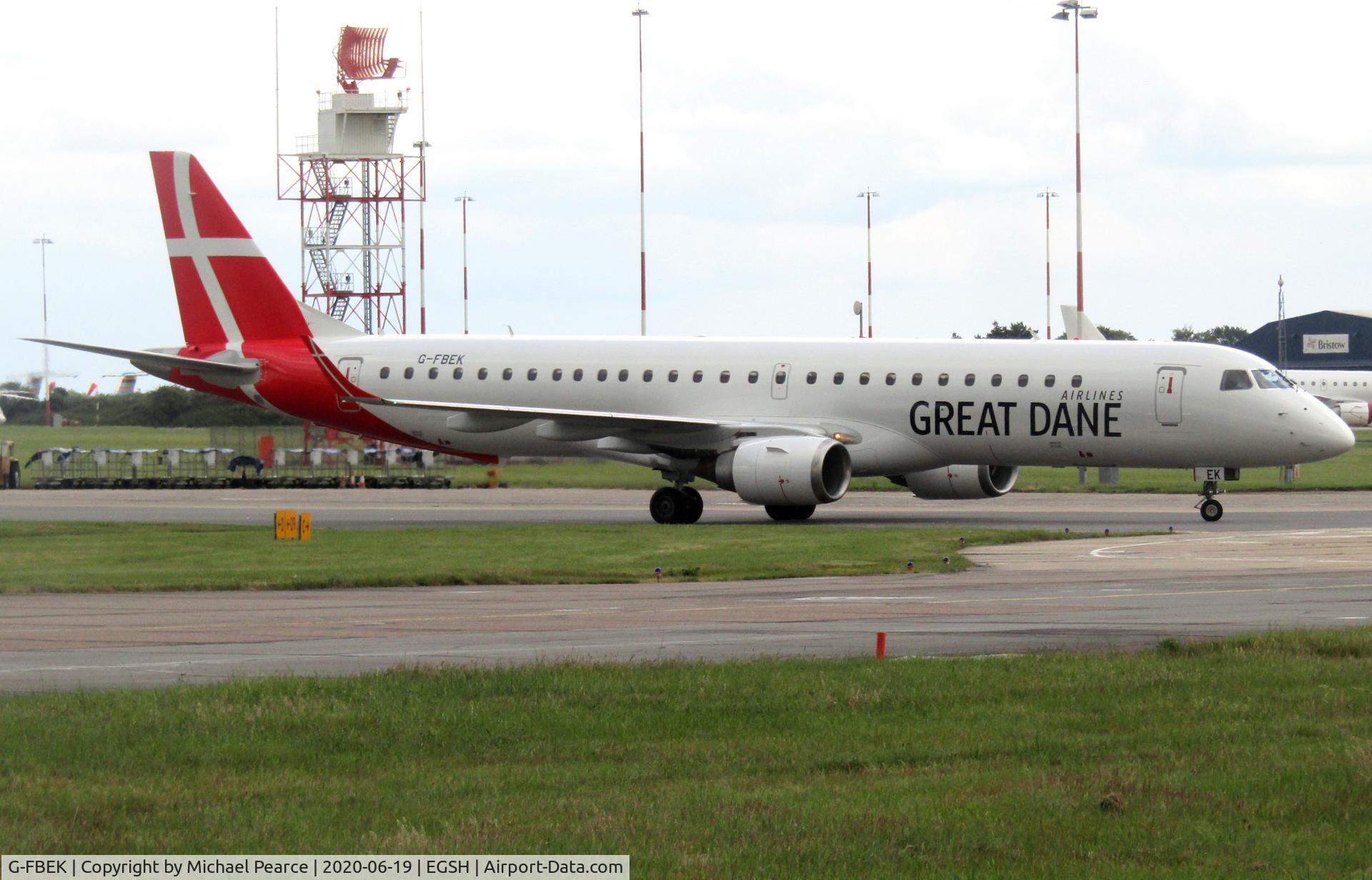 G-FBEK, 2008 Embraer 195LR (ERJ-190-200LR) C/N 19000168, Arriving for storage from Exeter (EXT). Destined as OY-GDD.