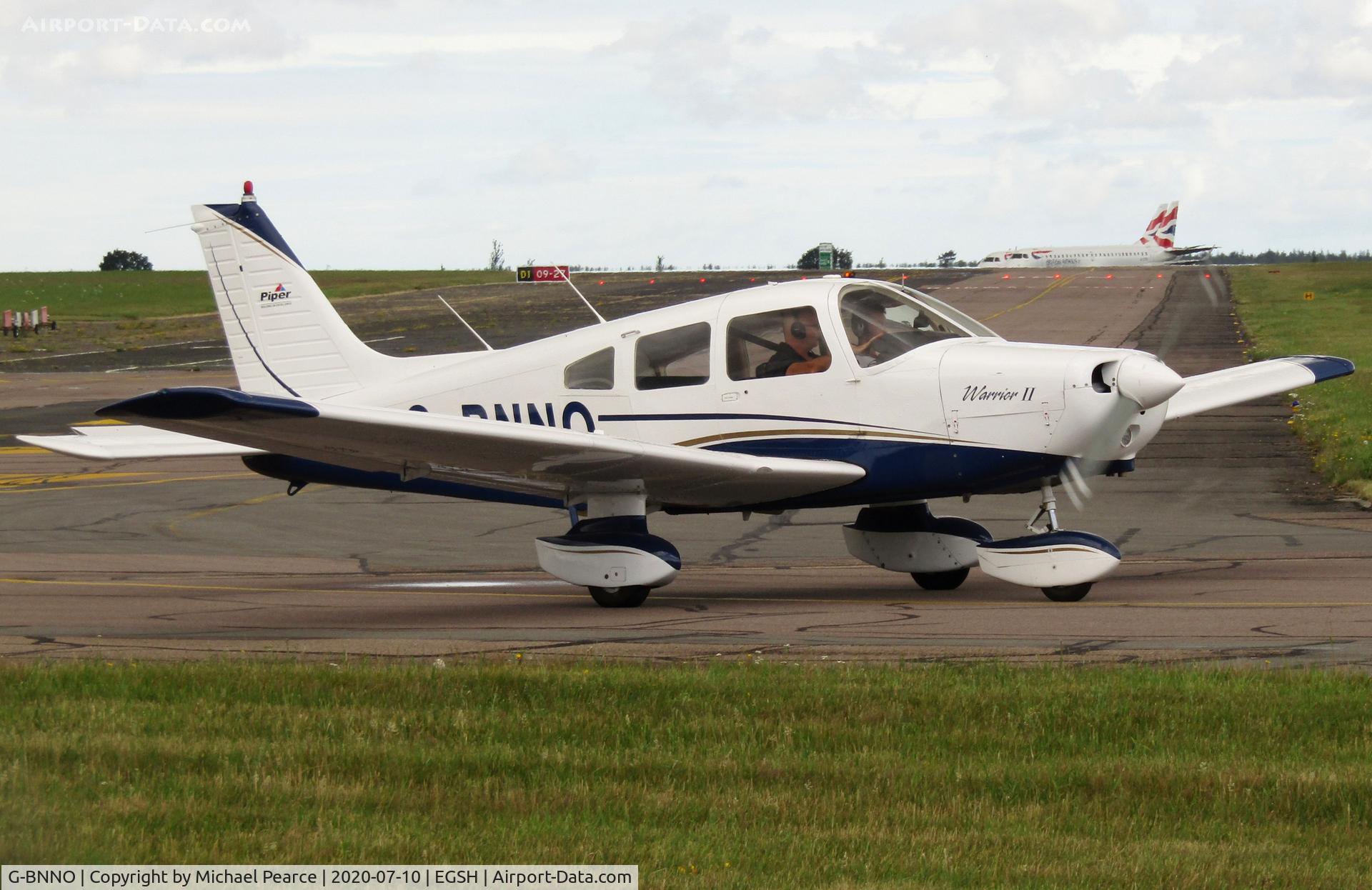 G-BNNO, 1981 Piper PA-28-161 Cherokee Warrior II C/N 28-8116099, Departing on a training flight.