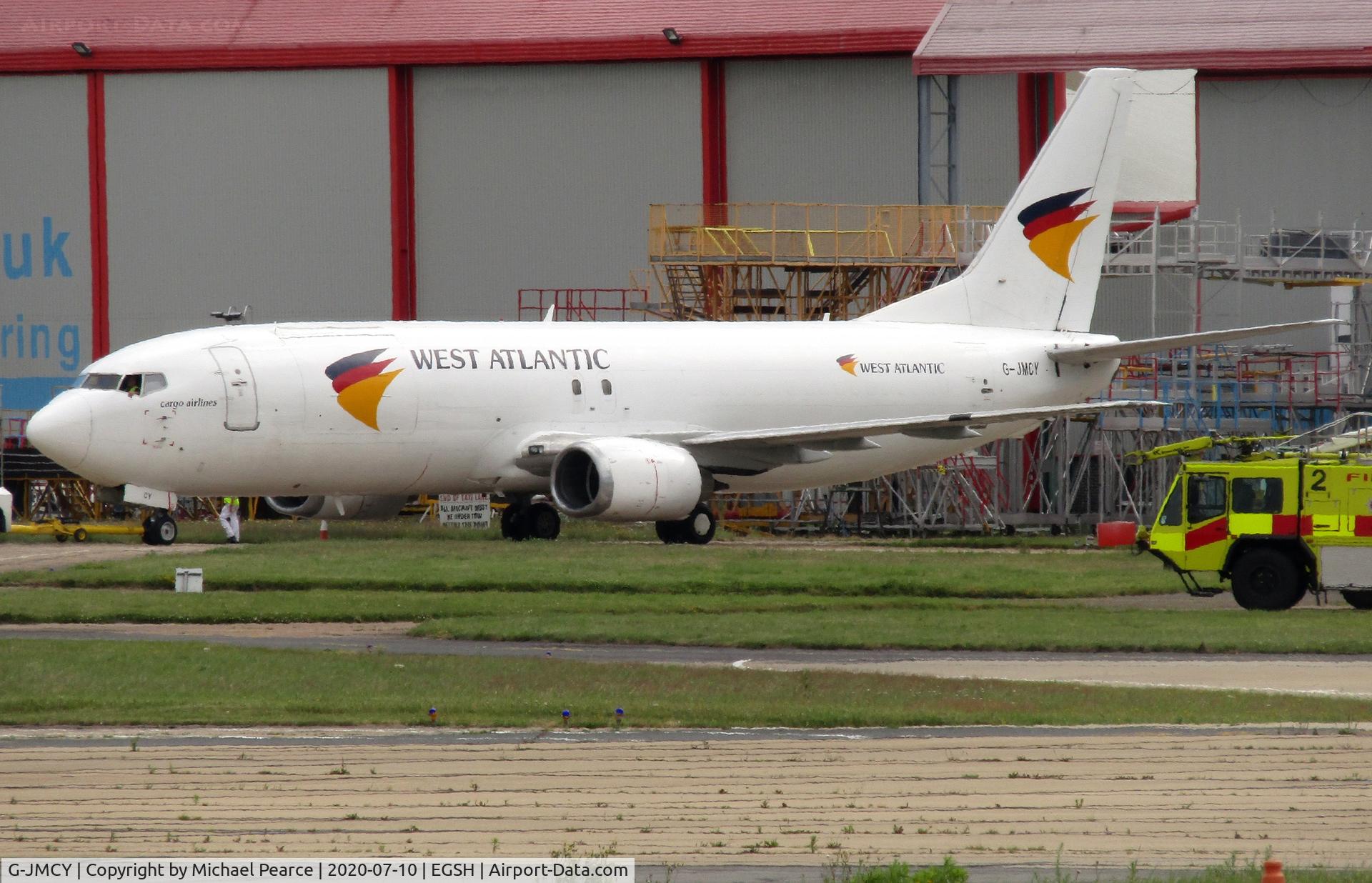 G-JMCY, 1994 Boeing 737-4Q8 C/N 25114, Under tow from KLM UK Engineering after maintenance.