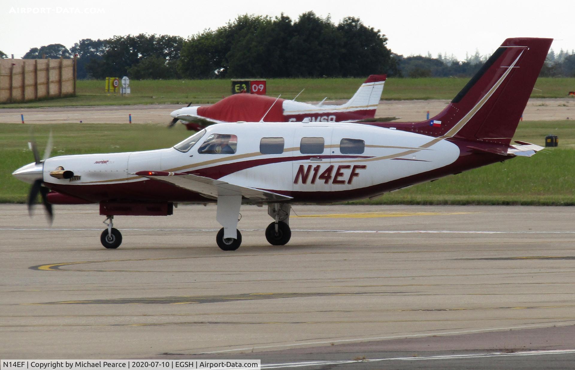 N14EF, 1988 Piper PA-46-350P Malibu Mirage C/N 4622009, Arriving at SaxonAir from Fairoaks (EGTF).