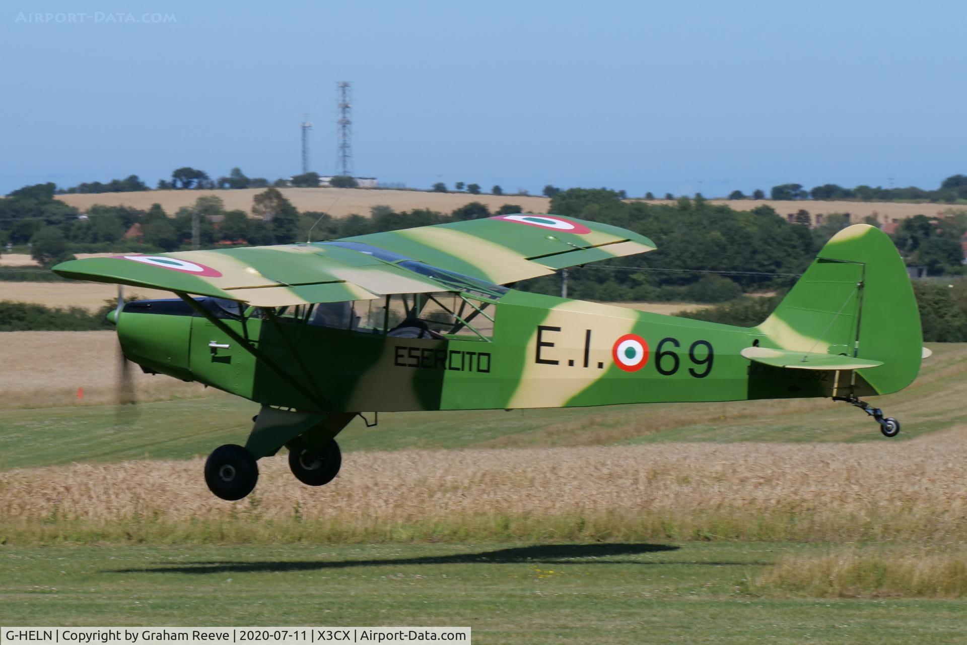 G-HELN, 1958 Piper L-21B Super Cub (PA-18-135) C/N 18-3400, Departing from Northrepps.