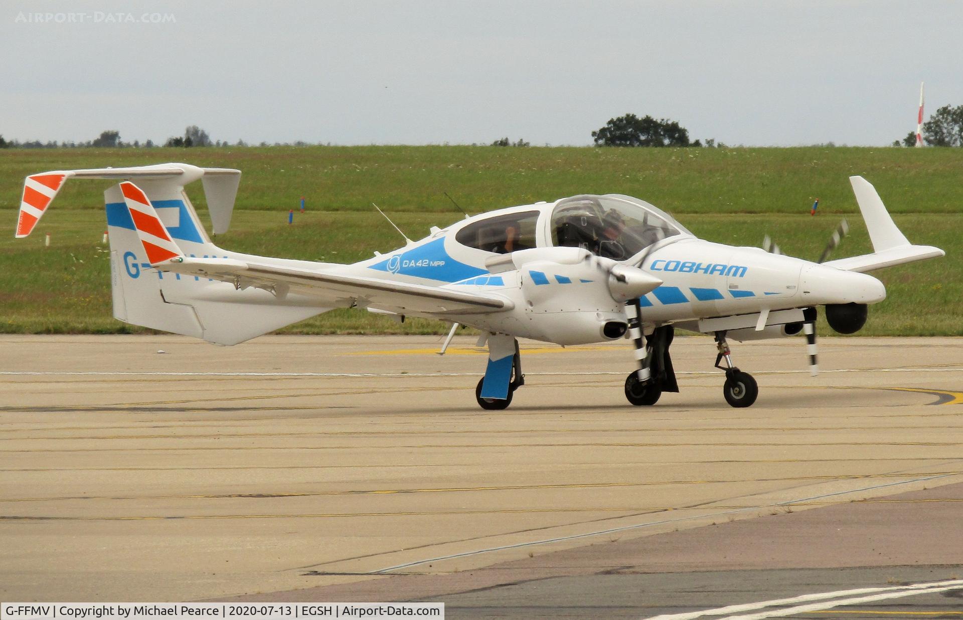 G-FFMV, 2013 Diamond DA-42NG Twin Star C/N 42.MN029, Departing the SaxonAir apron after refuel.