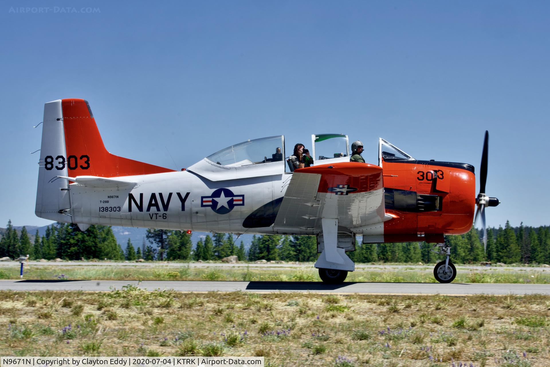 N9671N, 1986 North American T-28B Trojan C/N 200-374 (138303), D-day flyover Truckee Airport California July 4th 2020.
