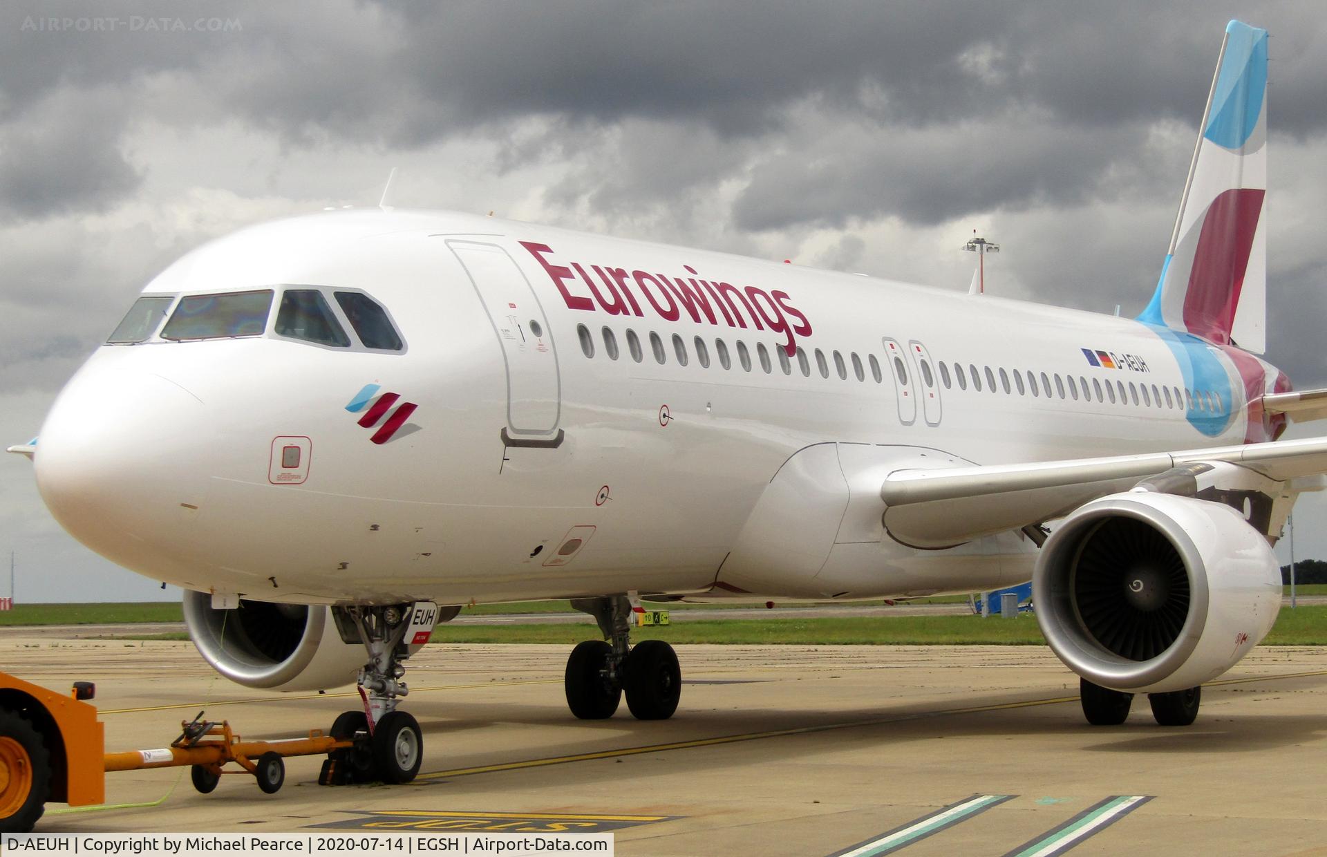 D-AEUH, 2010 Airbus A320-214 C/N 4329, Preparing to push from Stand 5 for departure to Cologne (CGN), after respray.