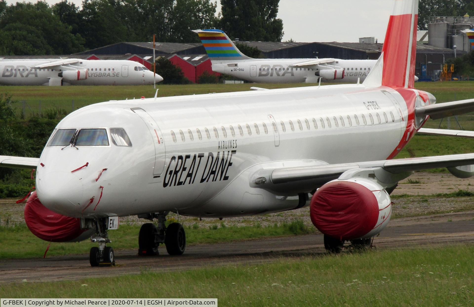 G-FBEK, 2008 Embraer 195LR (ERJ-190-200LR) C/N 19000168, Stored North Side awaiting delivery, destined as OY-GDD.