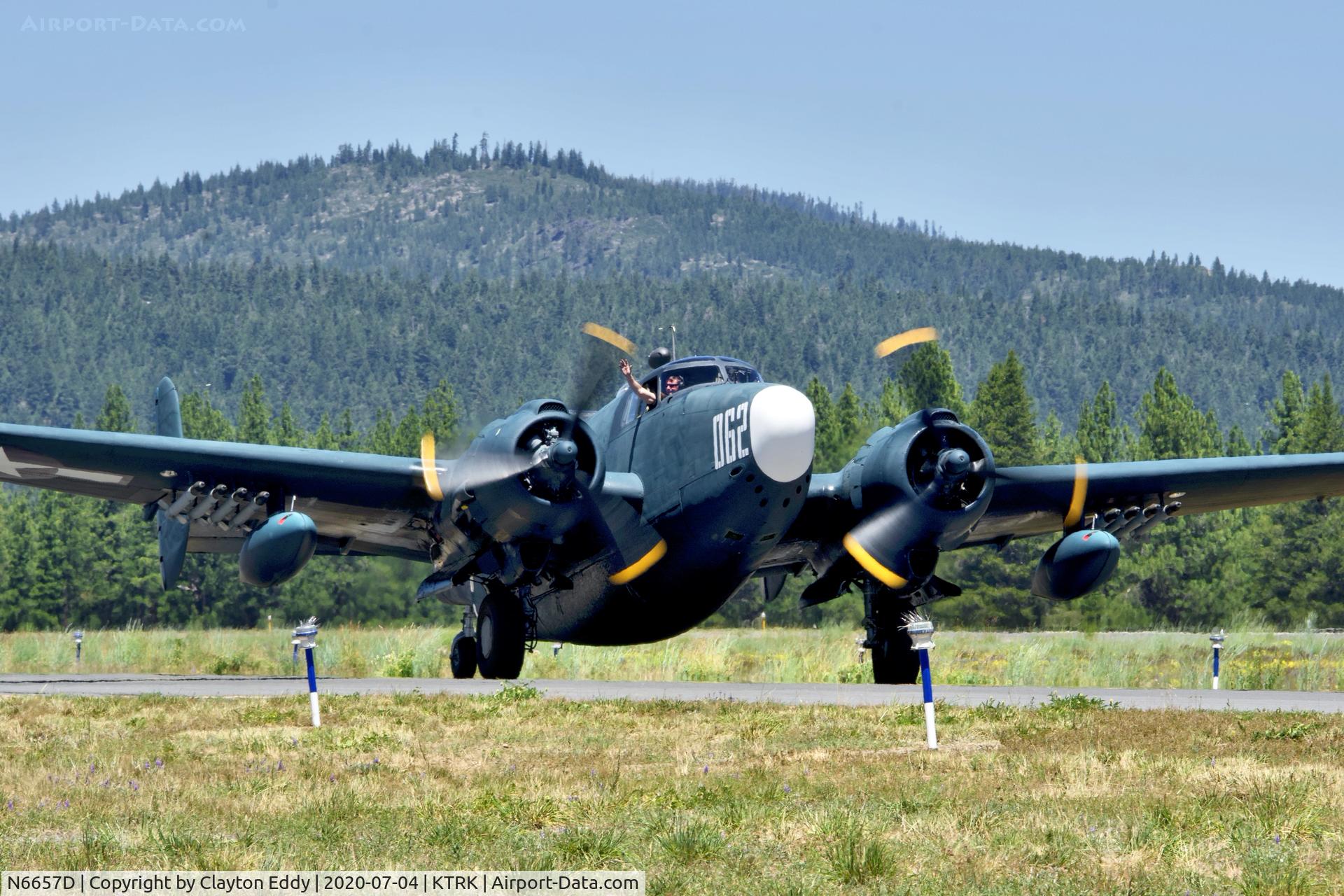 N6657D, 1945 Lockheed PV-2D Harpoon C/N 15-1606, Part of the D-day Squadron Truckee Tahoe flyover July 4th 2020 Truckee airport.
