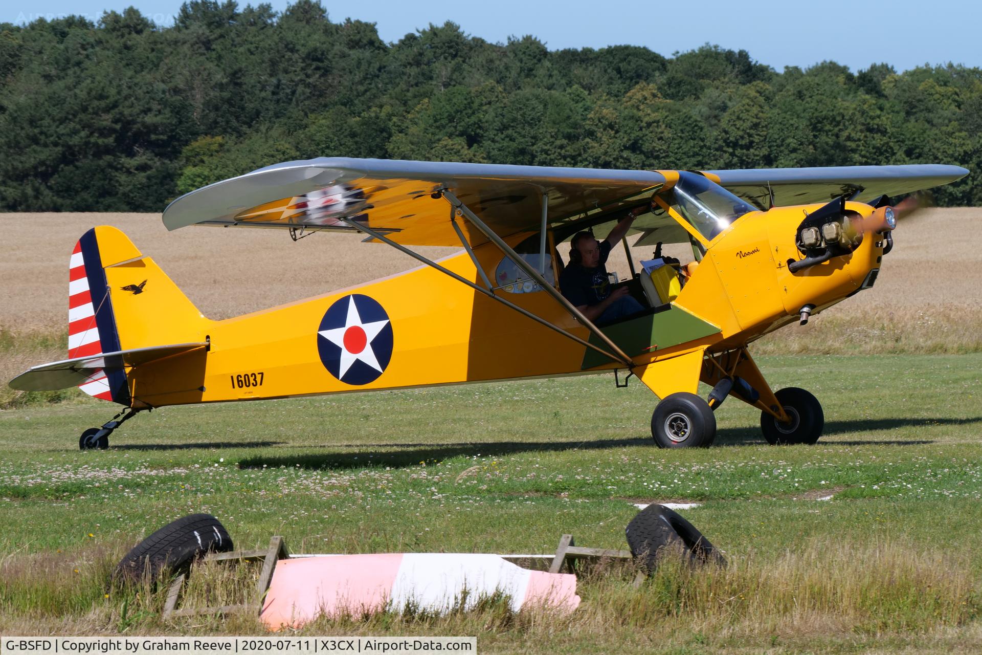 G-BSFD, 1946 Piper J3C-65 Cub Cub C/N 16037, Departing from Northrepps.