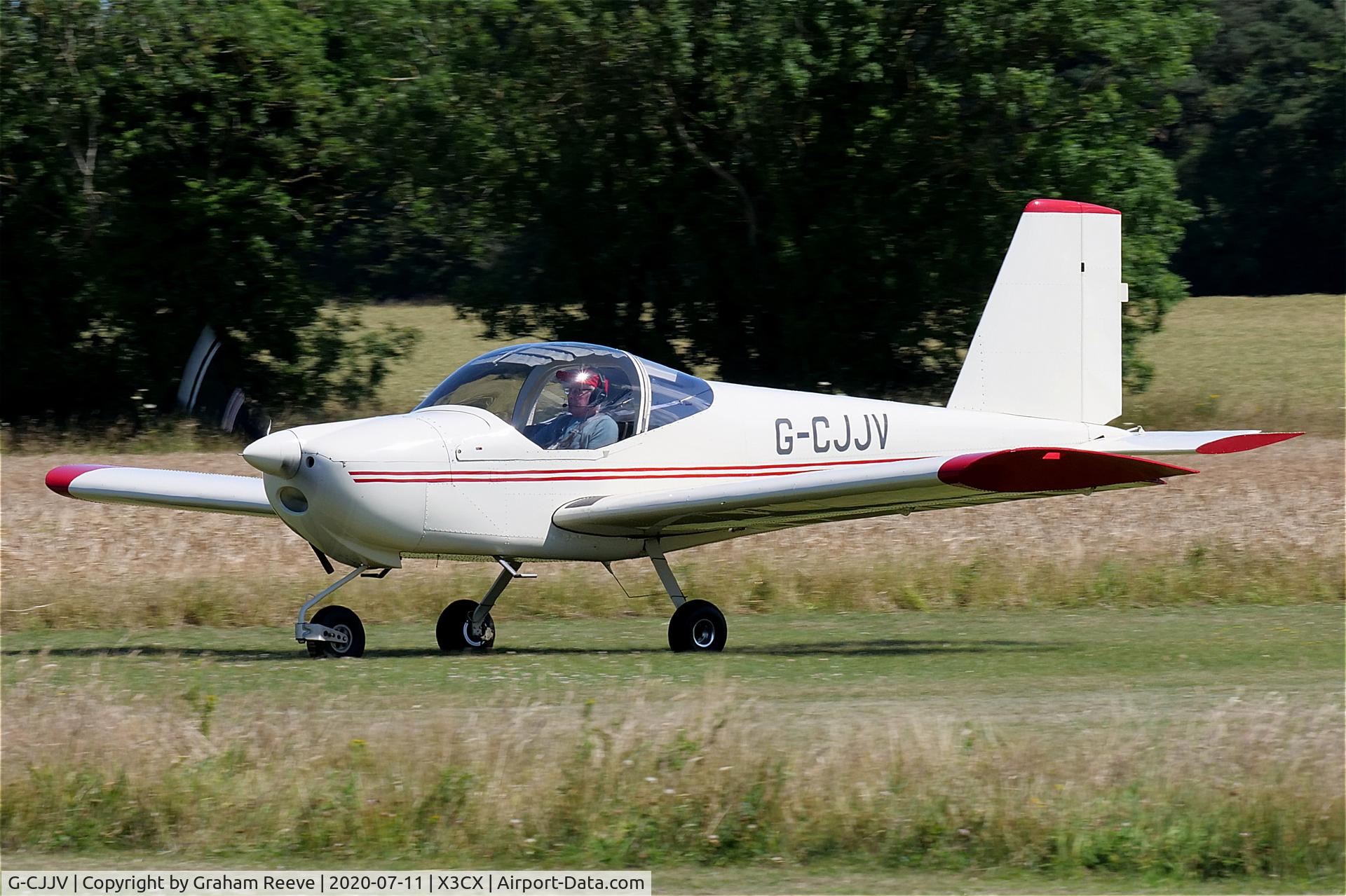 G-CJJV, 2010 Vans RV-12 C/N 120050, Departing from Northrepps.