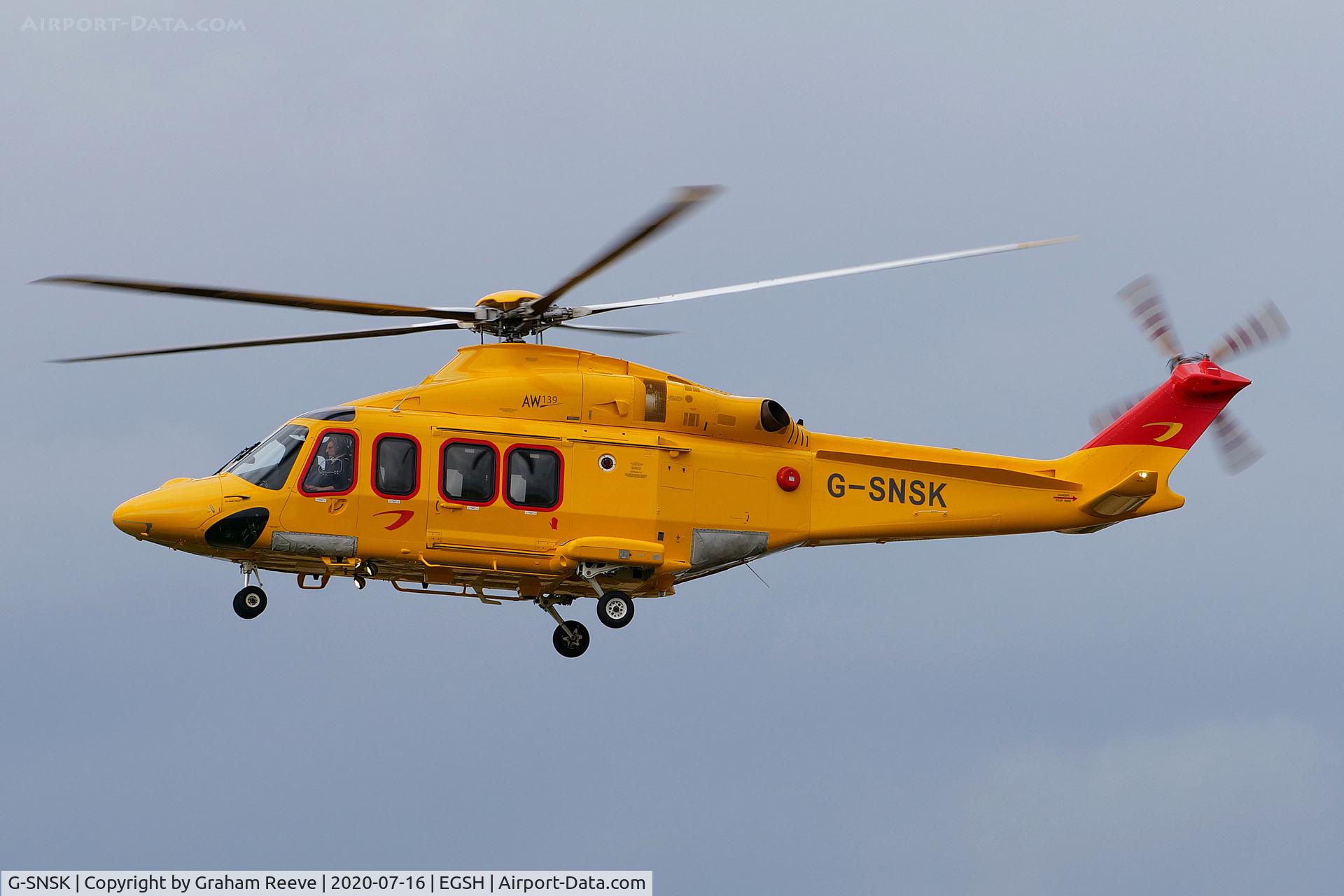 G-SNSK, 2013 AgustaWestland AW-139 C/N 41354, Landing at Norwich.