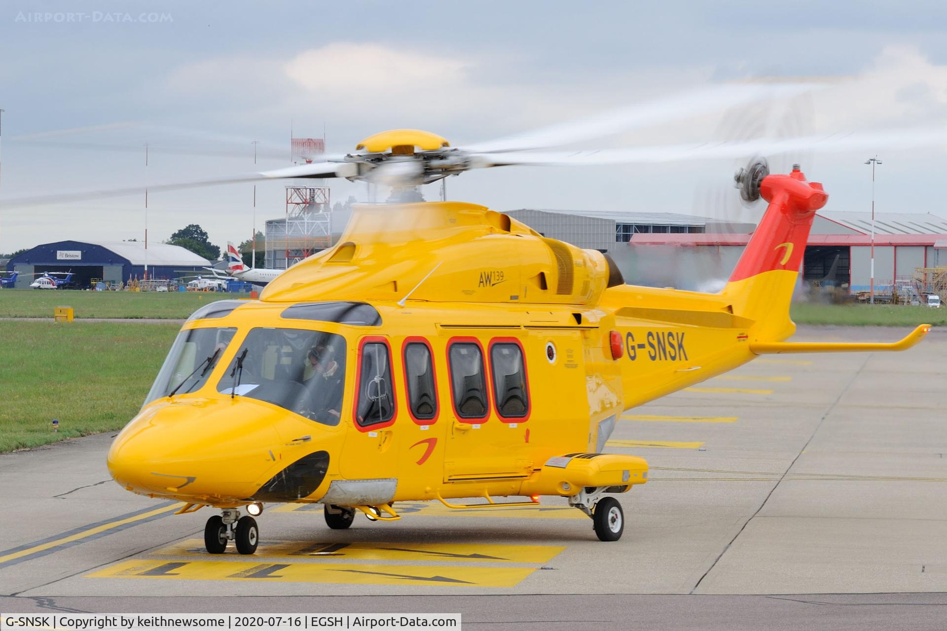 G-SNSK, 2013 AgustaWestland AW-139 C/N 41354, Leaving Norwich for test flight.